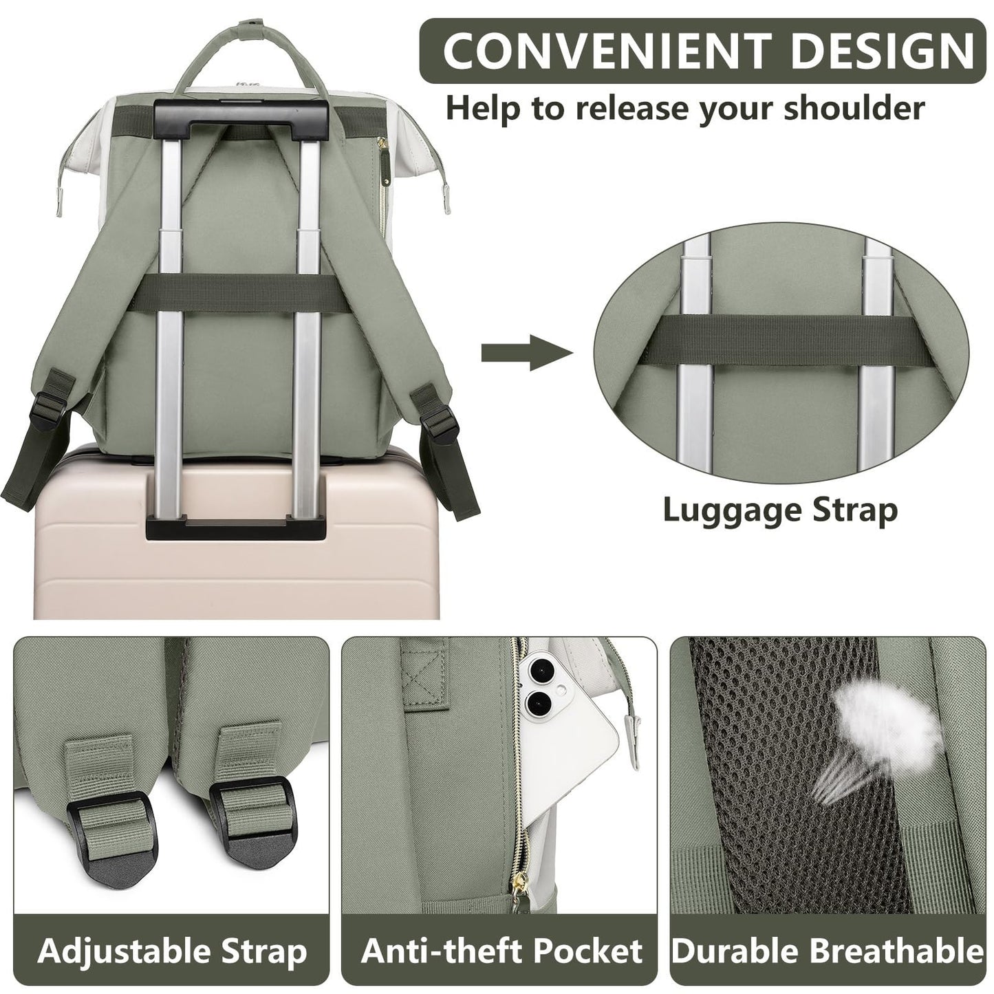 Stylish 15.6" Laptop Backpack for Women   Waterproof Travel Work Bag, Bookbag, P4