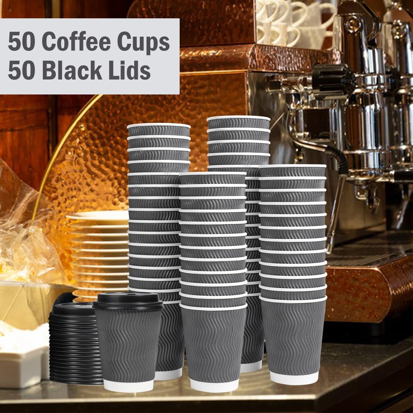 50 Pack 12 oz Insulated Disposable Coffee Cups with Lids for Hot Drinks, Travel4