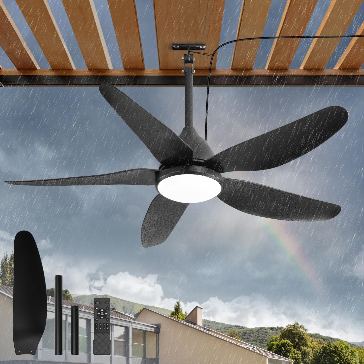 46" Waterproof Outdoor Ceiling Fan with Lights, Remote Control, 6 Speeds, Dimmab1