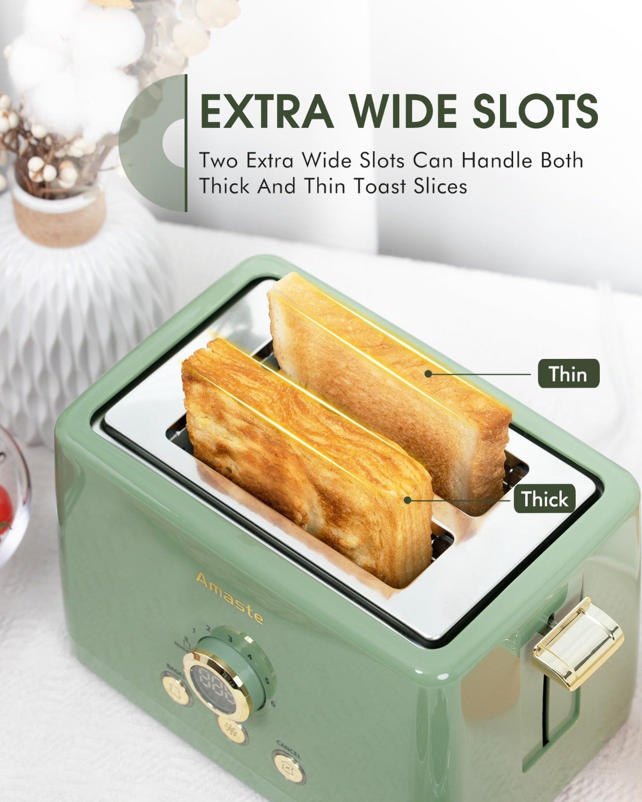 Retro 2 Slice Toaster with LED Display, Extra Wide Slots, 6 Shade Settings, Bage5