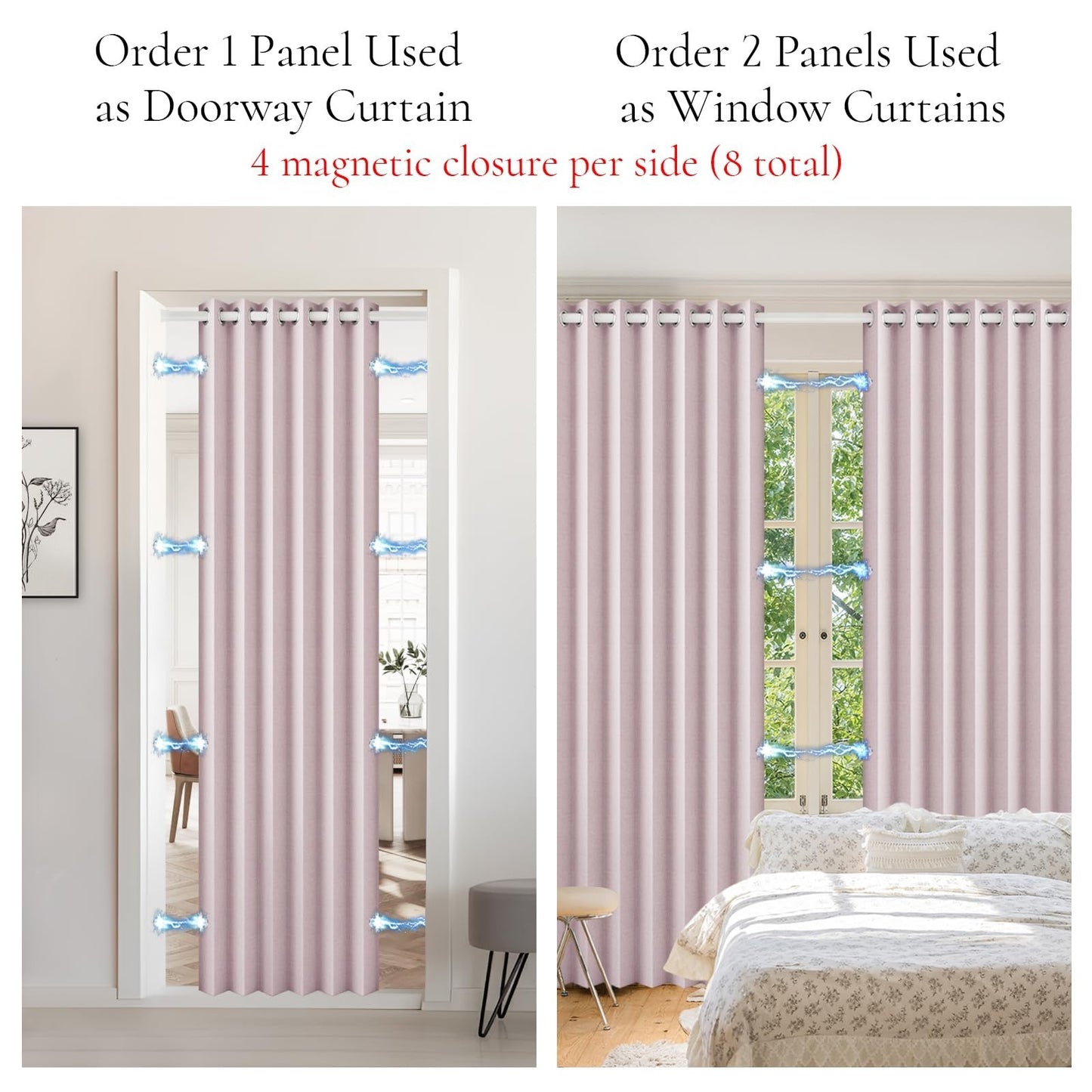 Accordion Style Magnetic Closure Curtain   Pinch Pleated Room Divider, W60 x L807