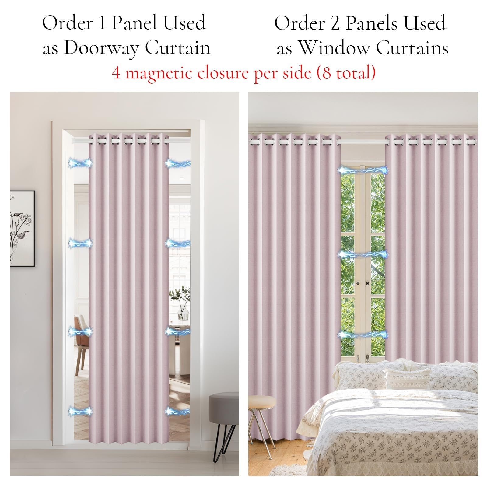 Accordion Style Magnetic Closure Curtain   Pinch Pleated Room Divider, W60 x L807