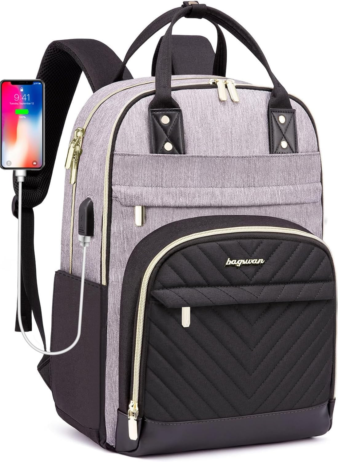 Stylish Laptop Backpack for Women   17.3" USB Charging College Work Bag, Travel1