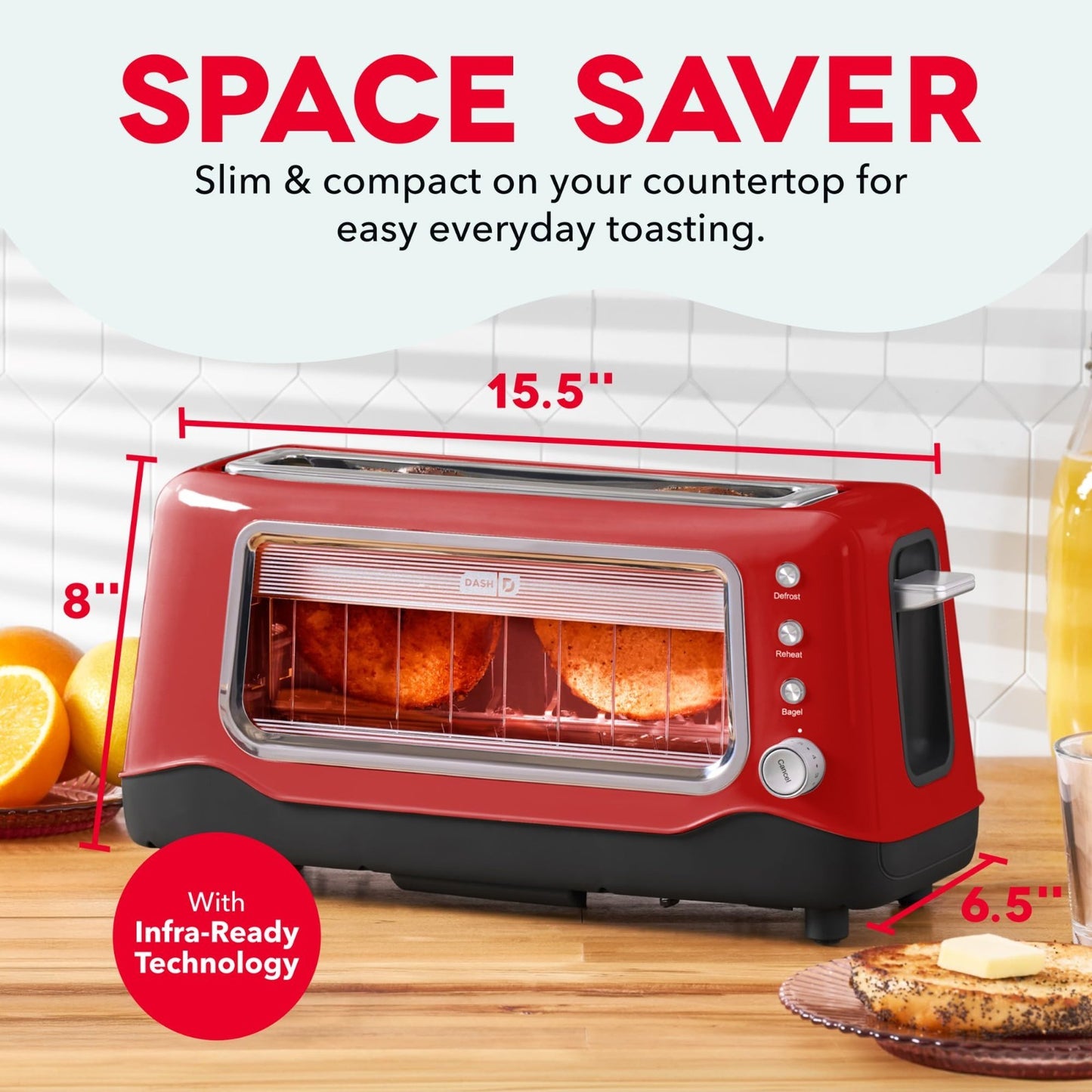 Clear View Toaster 2 Slice with Long Slot, See-Through Window, 7 Browning Levels2