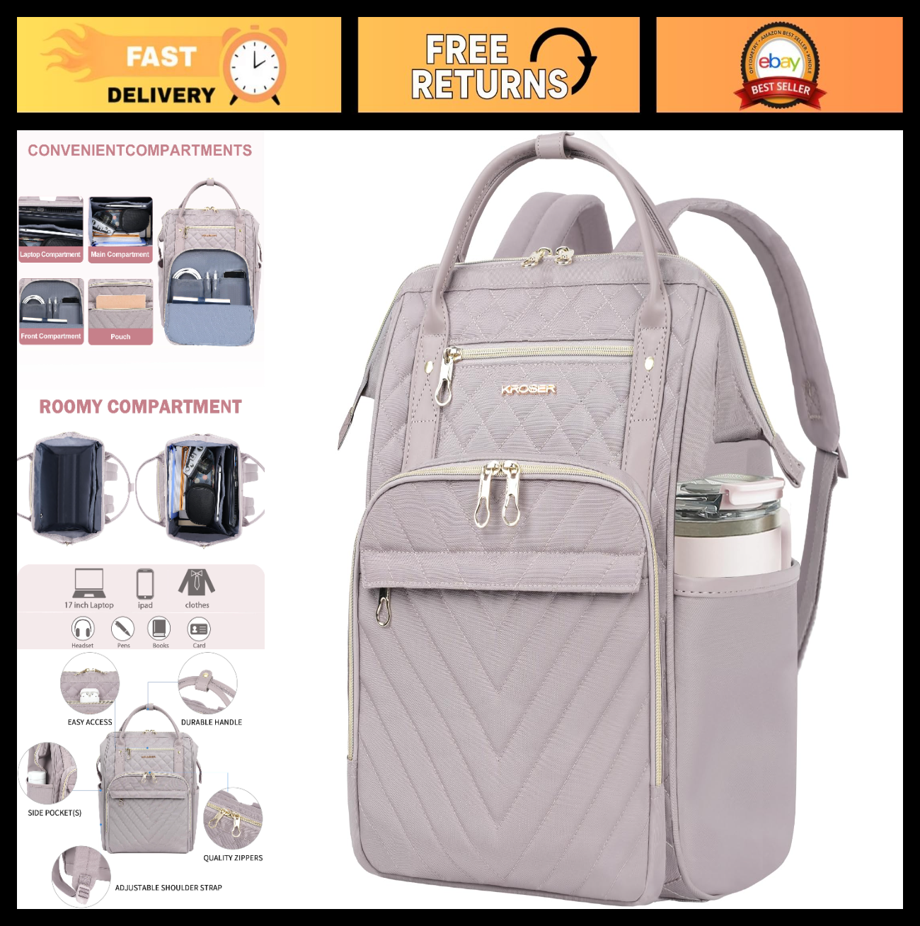 Stylish 17" Water-Repellent Laptop Backpack for College, Travel & Work - Dusty P0