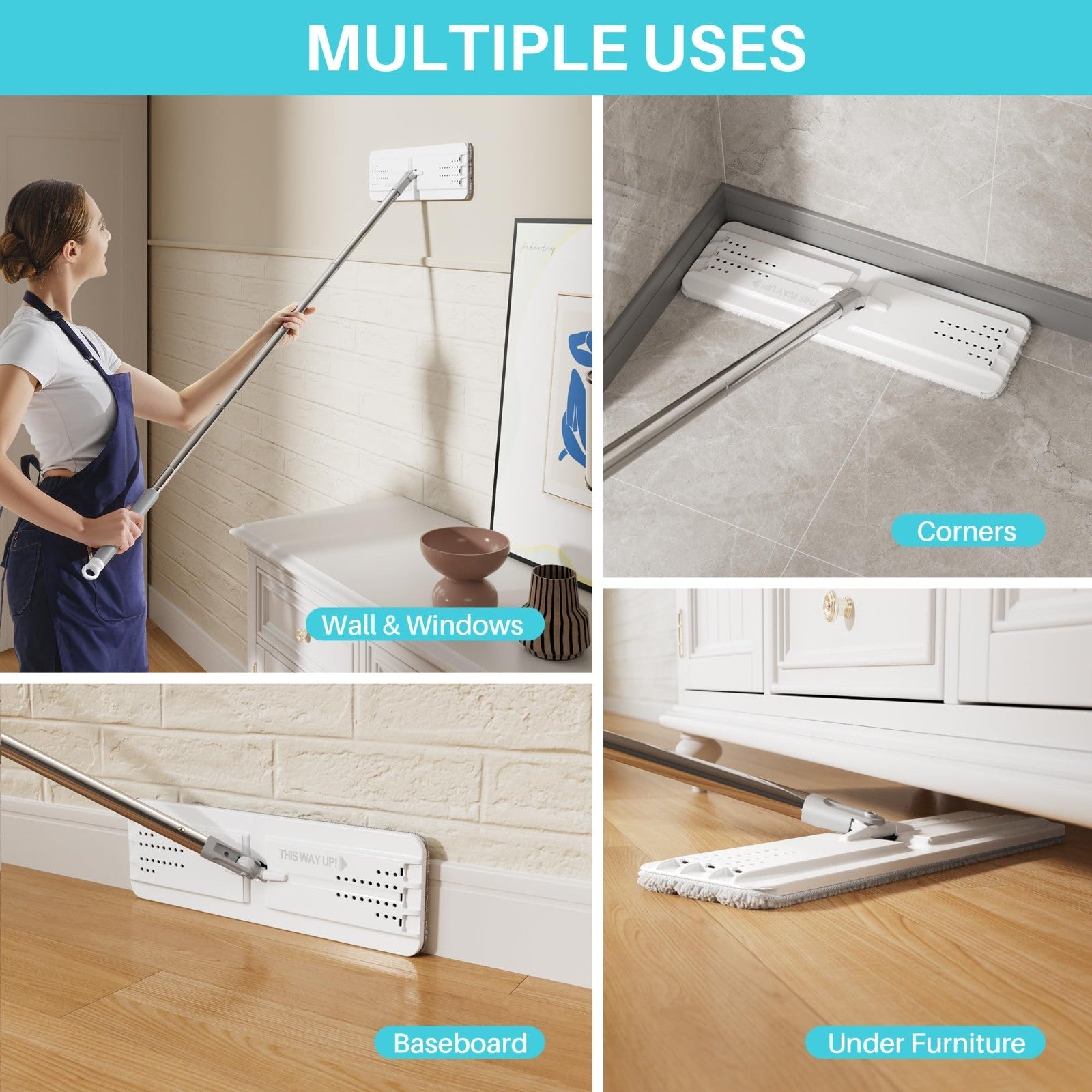 Flat Mop System with Bucket Set, 8L Capacity, Extension Handle, 5 Microfiber Pad5