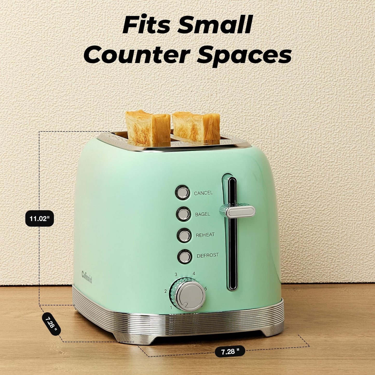 Retro 2 Slice Stainless Steel Toaster in Aqua Green   Compact & Stylish Design7