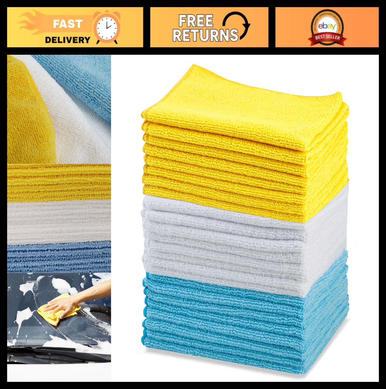 Ultra Absorbent Microfiber Cleaning Cloths   Lint Free, Streak Free, Reusable, 20