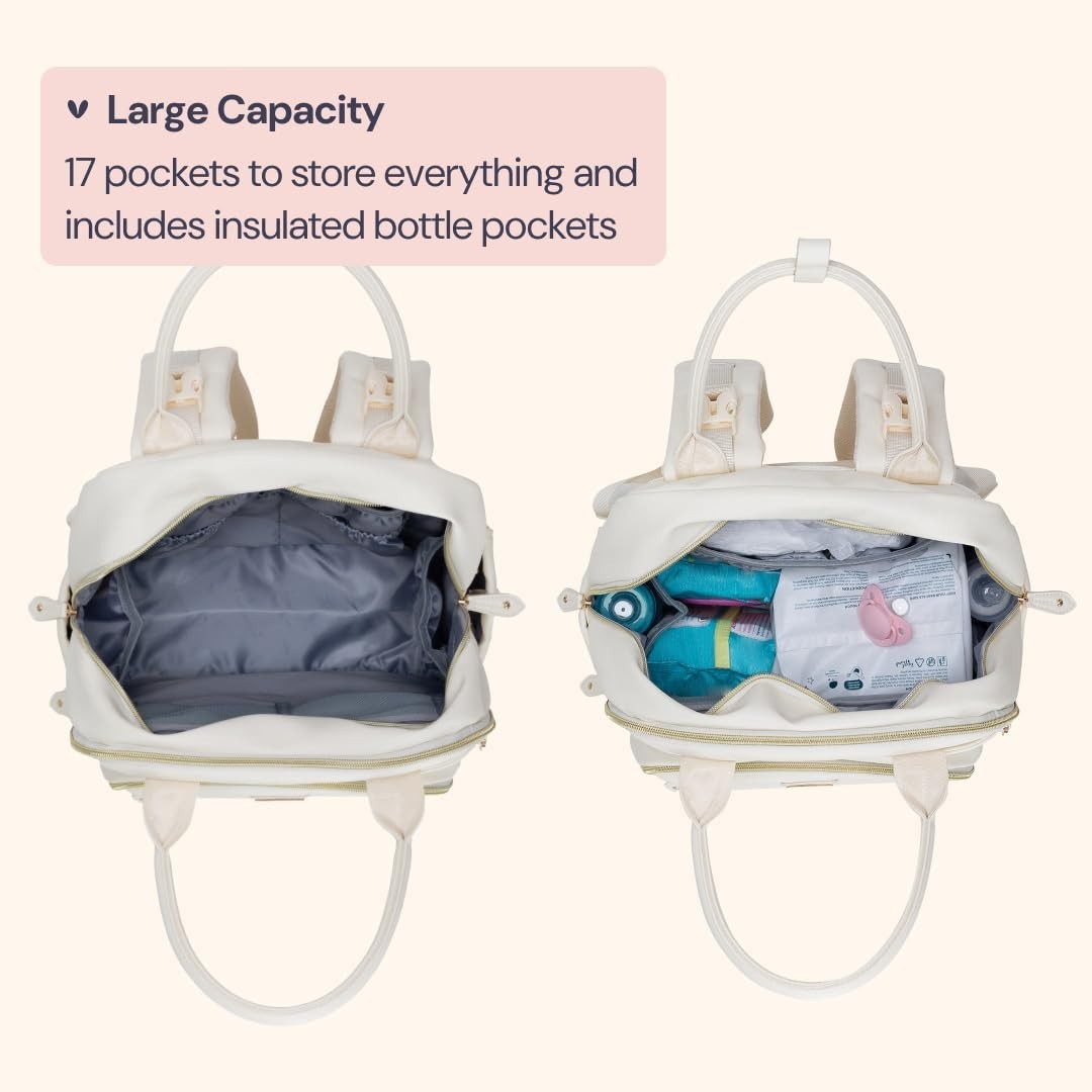 Multi Function Leather Diaper Bag Backpack   Water Resistant, Changing Pad, Stro4