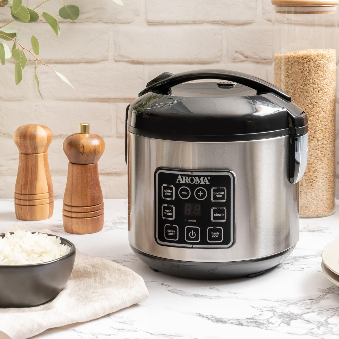 4-Cup Digital Rice Cooker & Steamer, 8-Cup Cooked, Multicooker, Stainless Steel,2