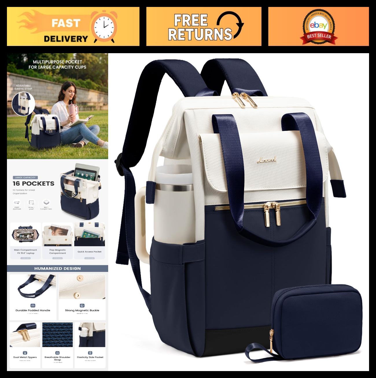 Stylish 15.6" Laptop Backpack for Women, USB Port, Waterproof Travel Bag, 2PCS0