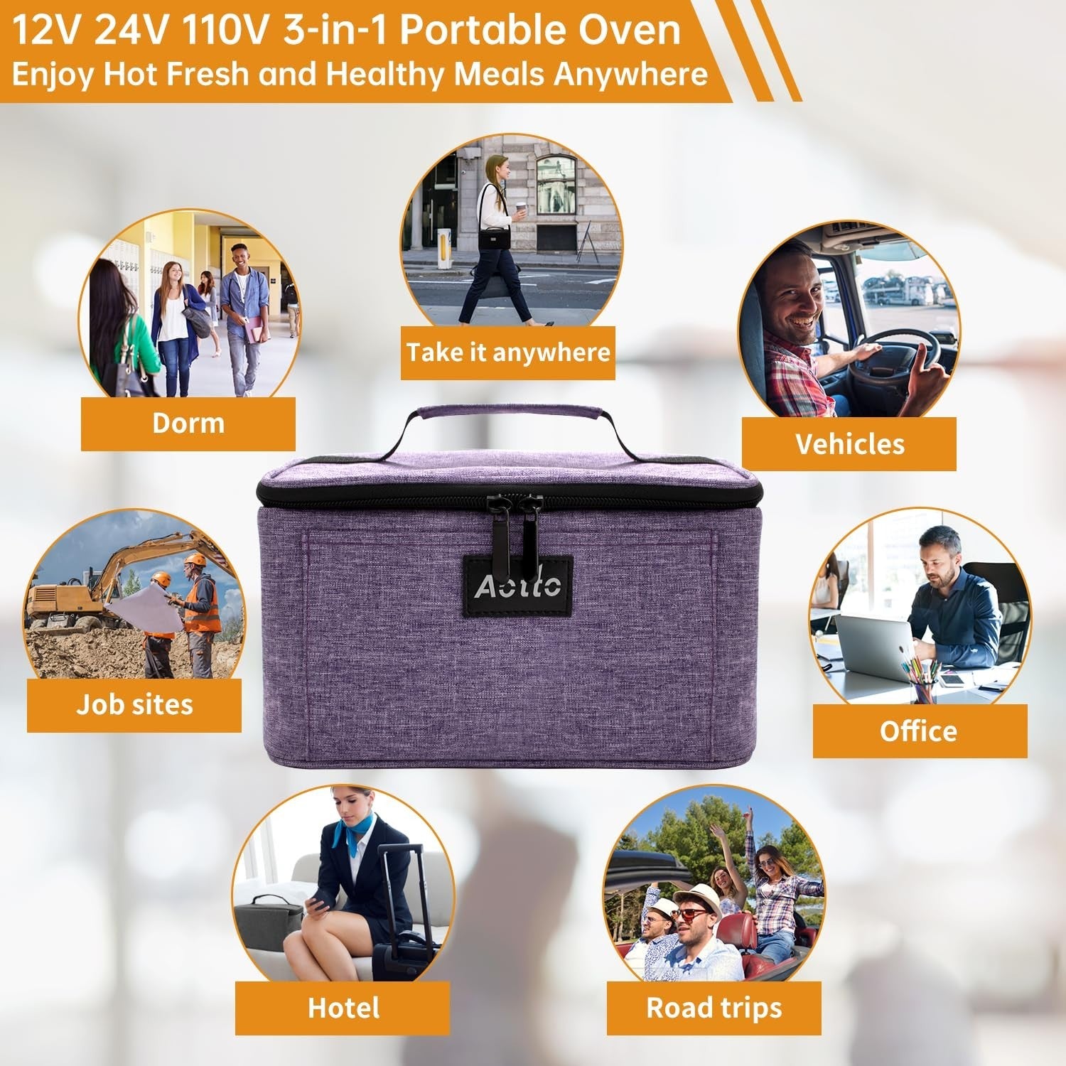 3-in-1 Portable Electric Lunch Box Food Heater, 12V/24V/110V Car & Home Warmer5