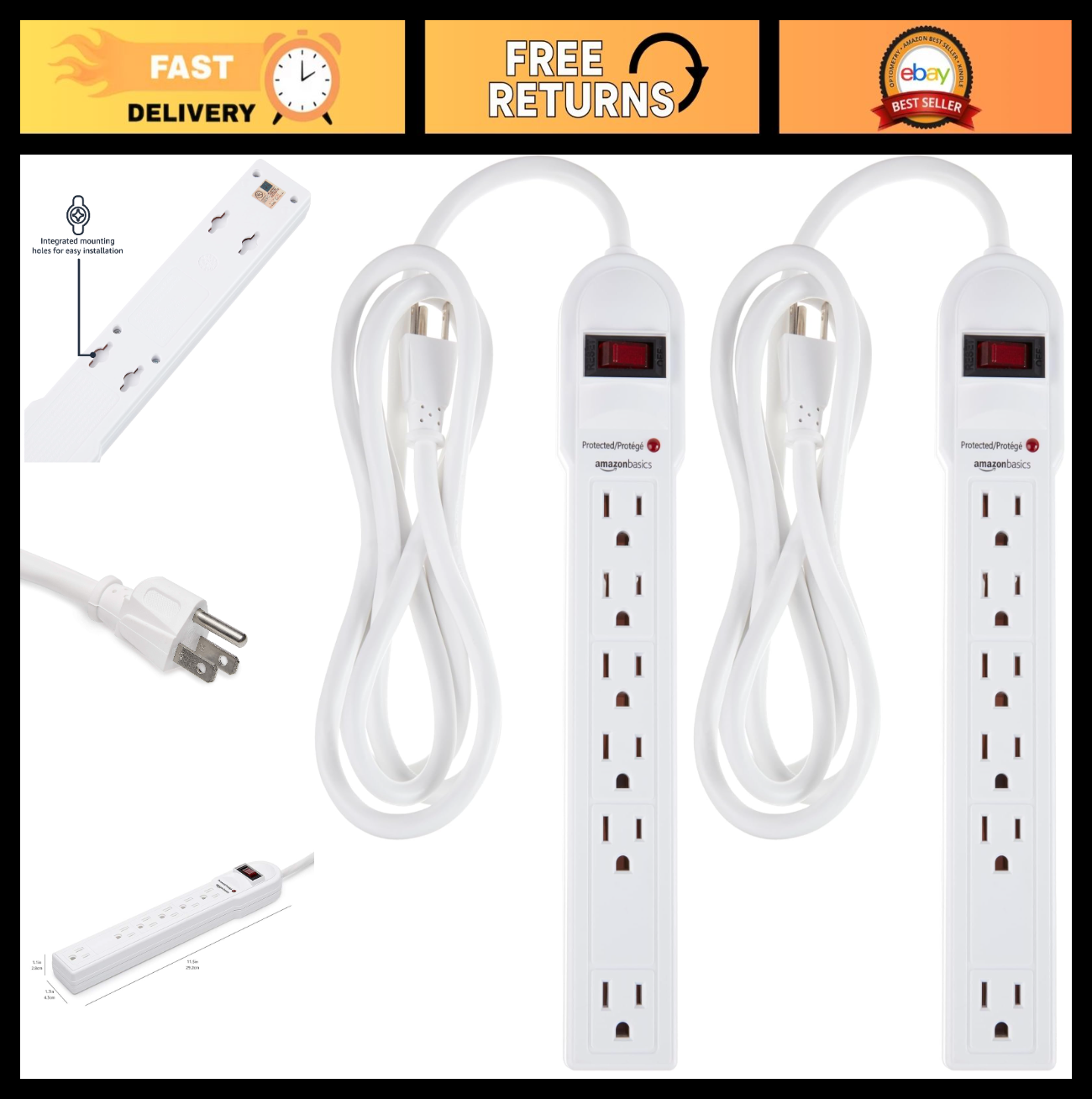 6 Outlet Surge Protector Power Strip, 790 Joules, Circuit Breaker, 6ft Cord   20