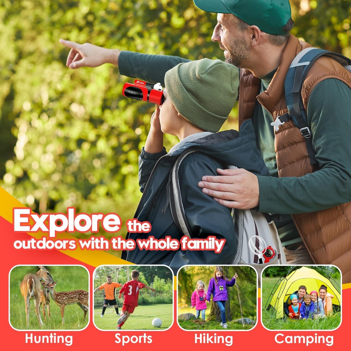 Kids Binoculars 8x21 High Resolution Optics with Magnifying Glass & Compass   Ou10