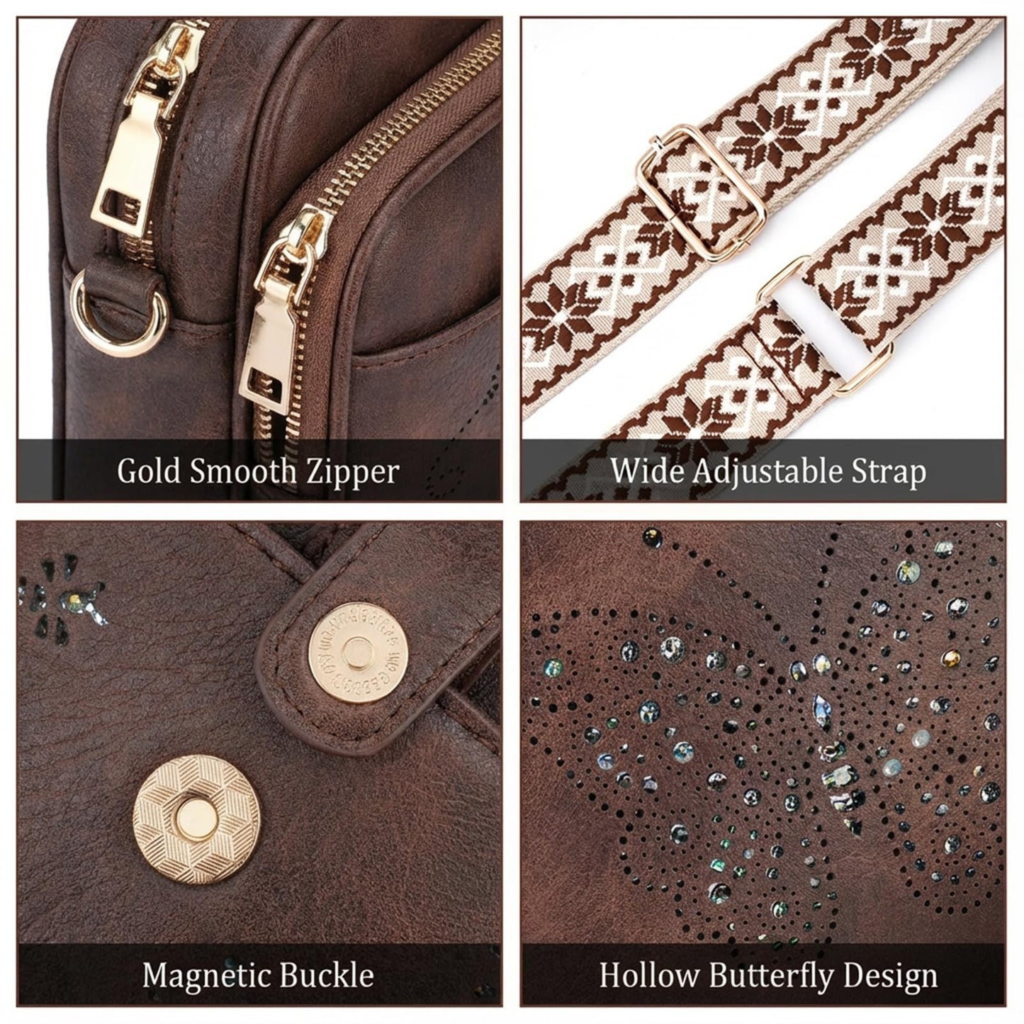 Leather Crossbody Bag for Women - Small Shoulder Purse with Adjustable Strap & R5