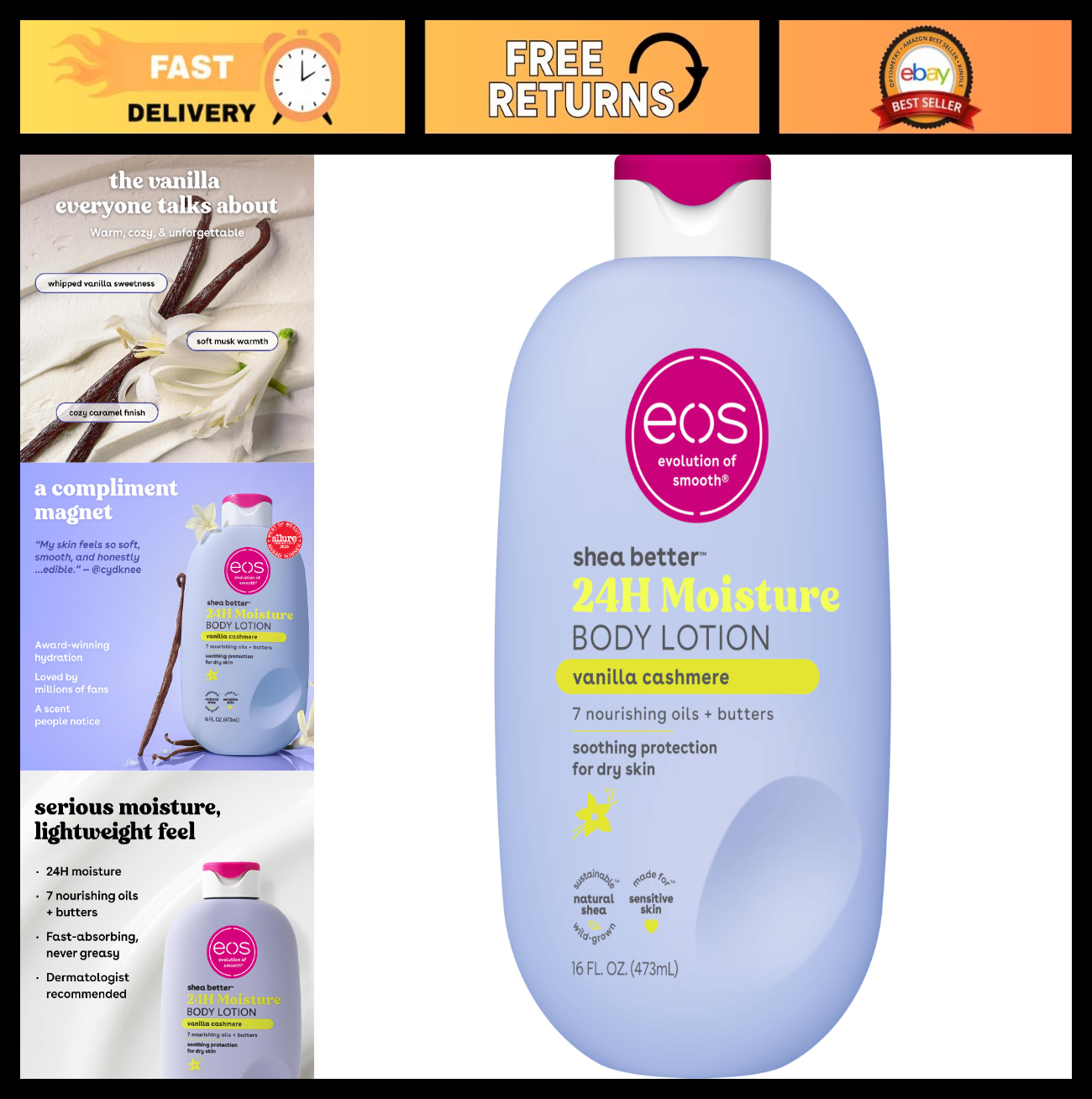 Shea Better Body Lotion   Vanilla Cashmere, 24 Hour Hydration, 16 fl oz0