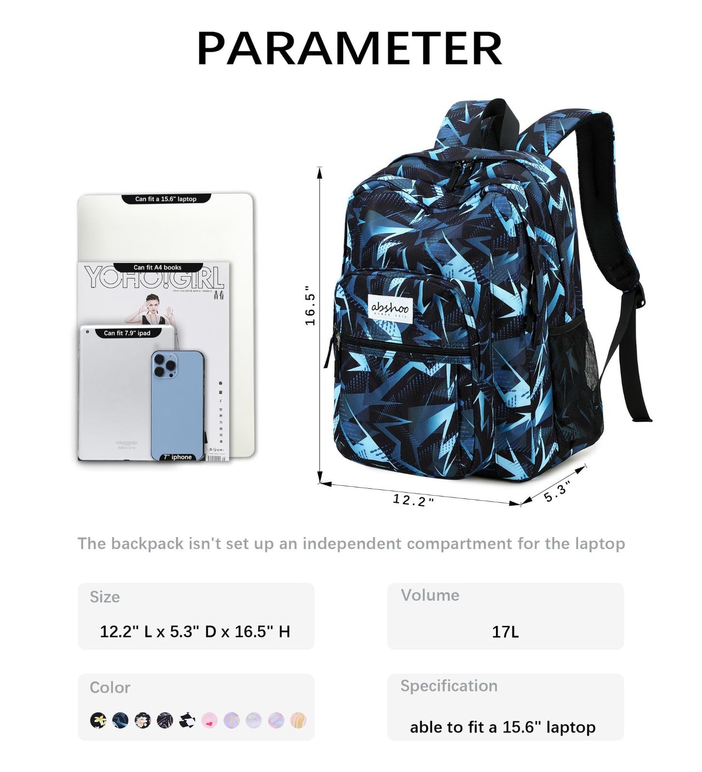 Classic Geometry Men's School Backpack   Water Resistant Bookbag for College & T2