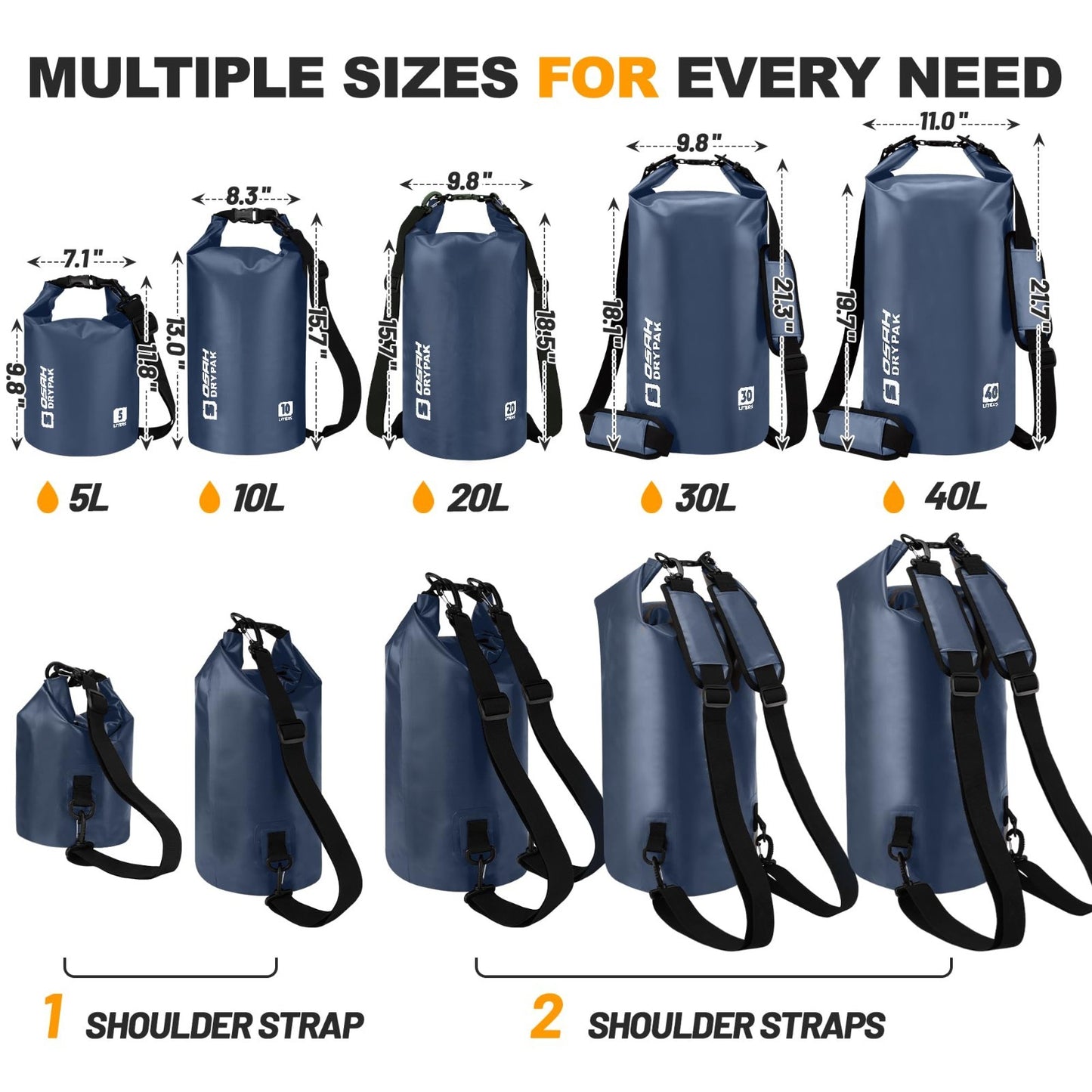 Waterproof Dry Bag 5L/10L/20L/30L/40L - Lightweight Roll Top Backpack for Travel2