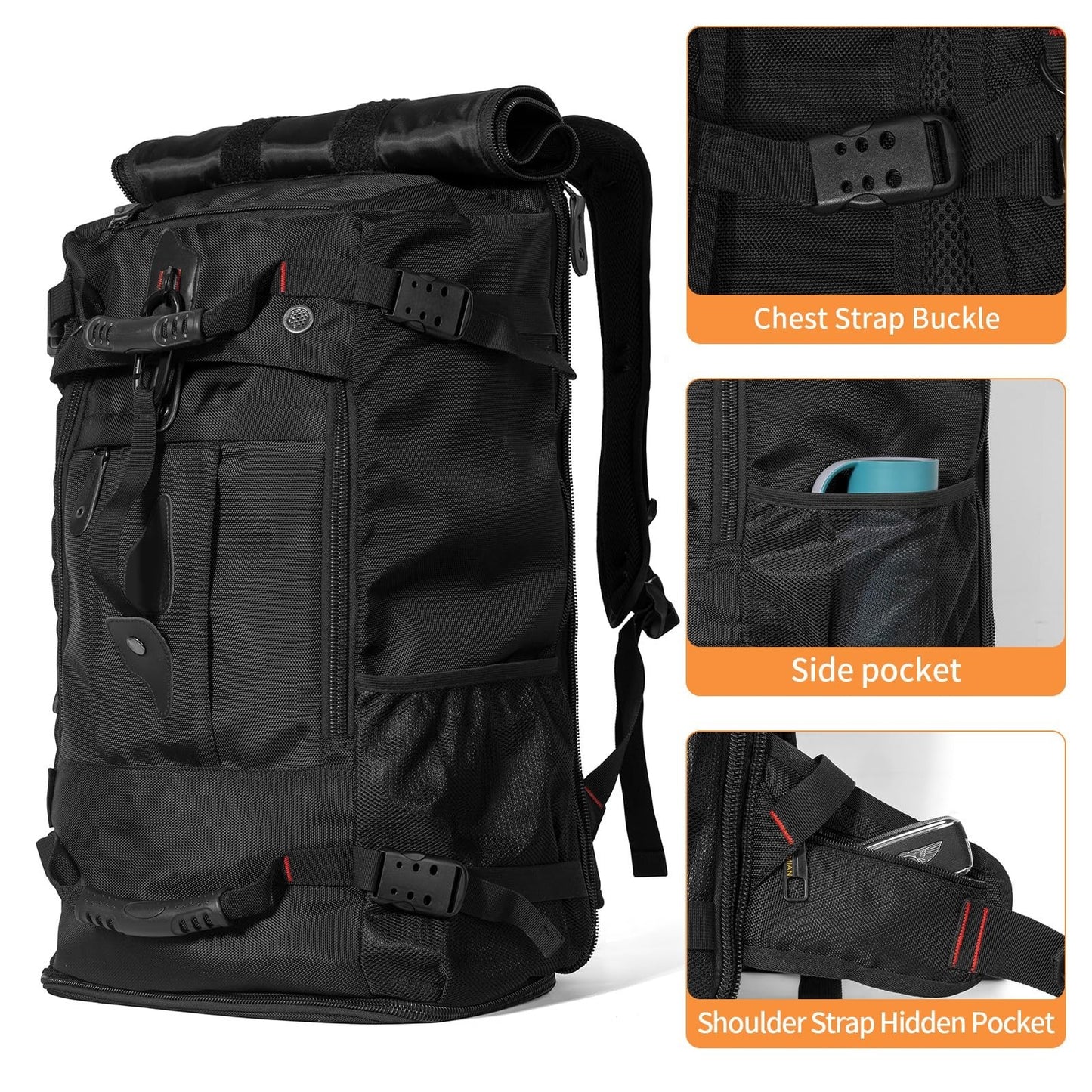 Large Capacity Travel Hiking Sports Backpack Duffle Bag 45L Convertible Laptop B6