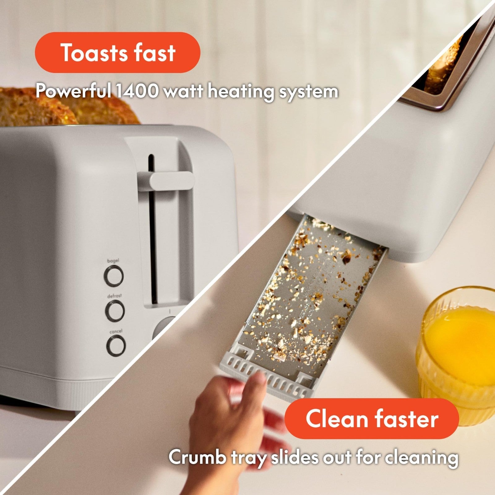 Slim 4 Slice Toaster Extra Long & Wide Slots, Fits Anywhere, Oatmilk Color5