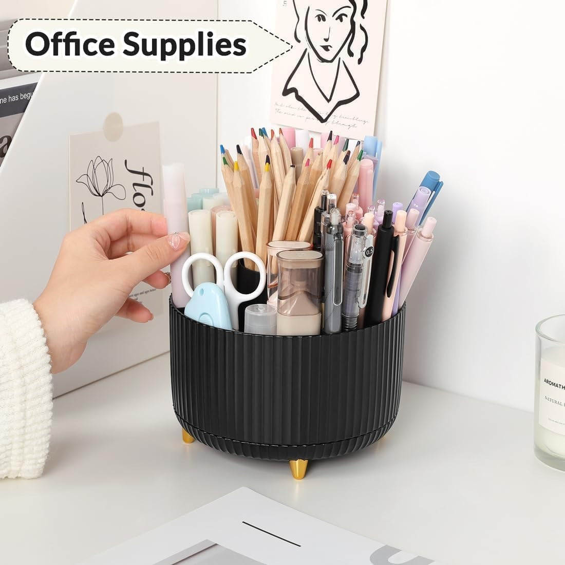 360° Rotating Desk Organizer   Stylish Pencil & Pen Holder for Home/Office Use3