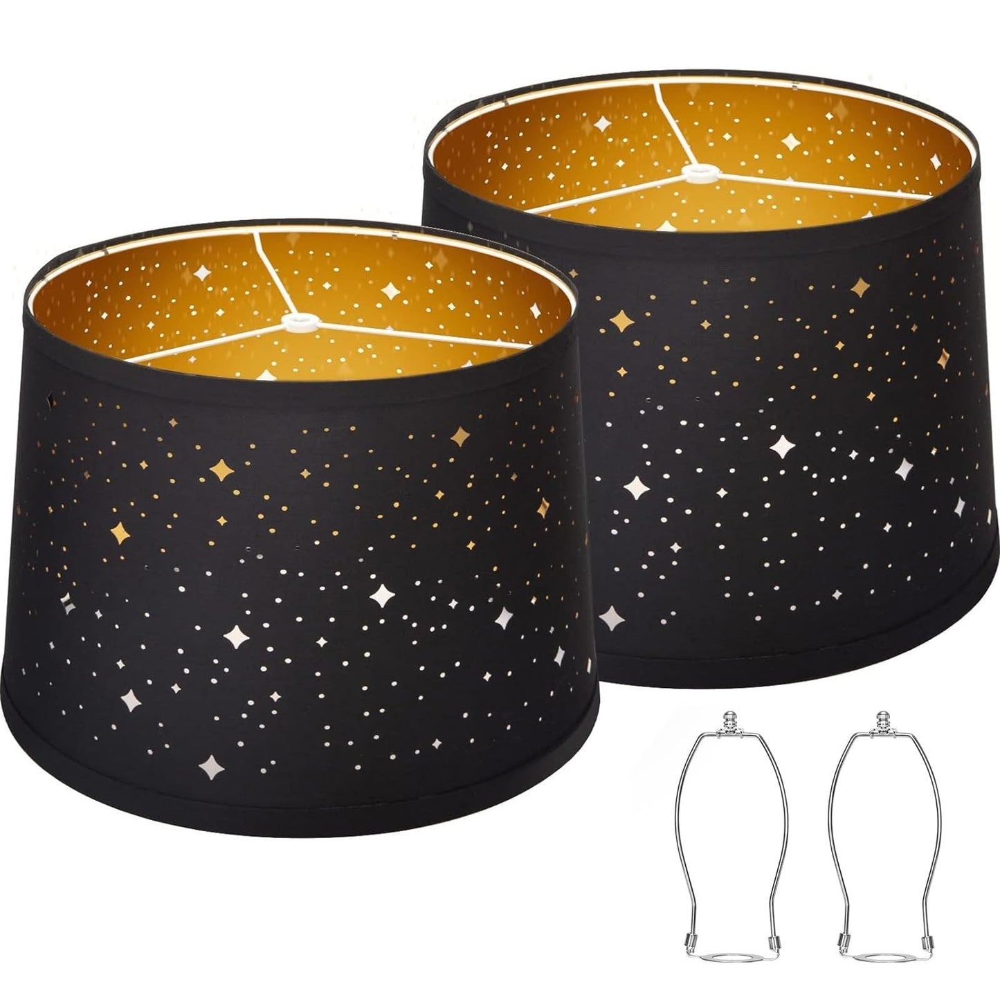 Set of 2 Black Drum Lampshades with Sky Stars Design | 11.6" x 12.6" x 9.8" | Fa1