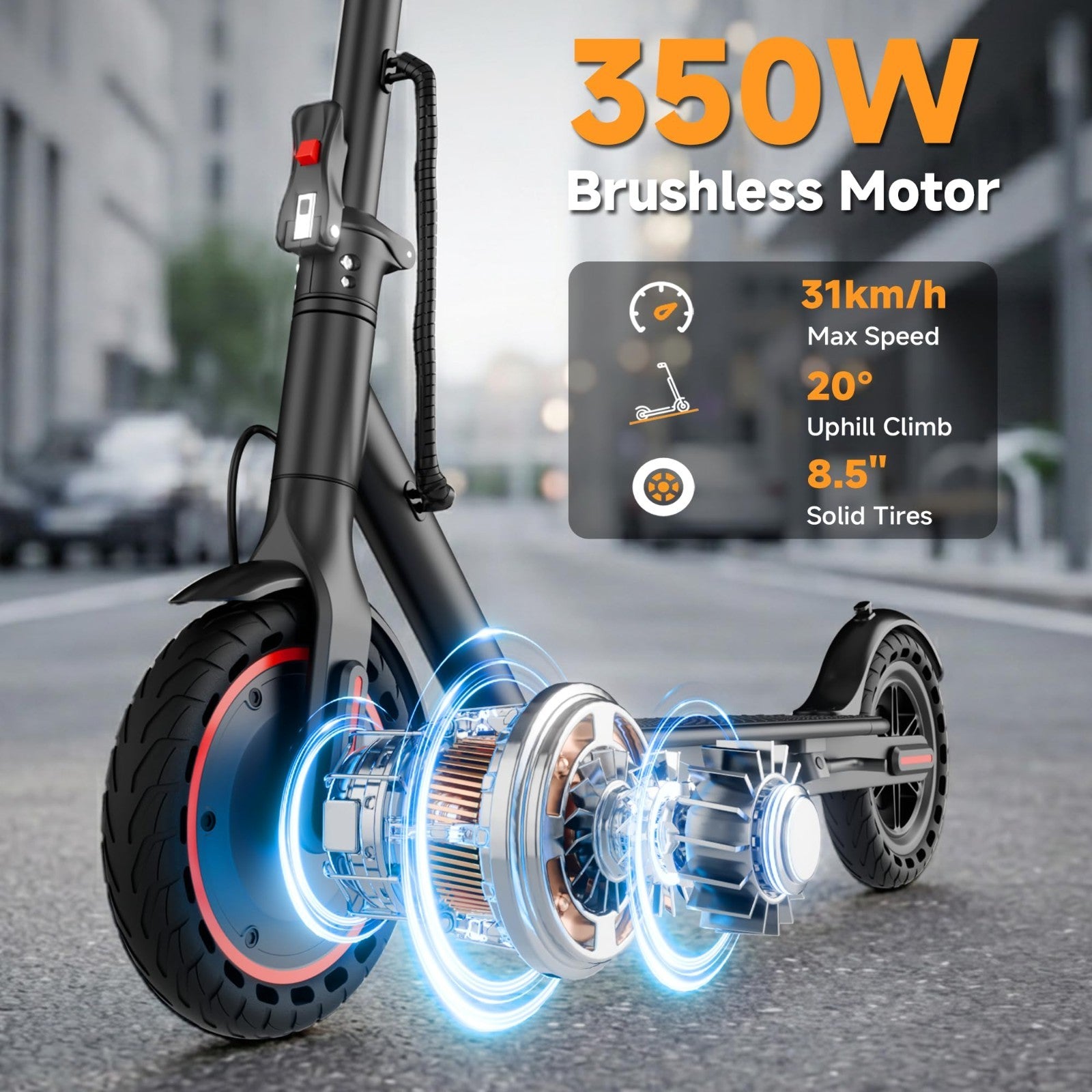 Electric Scooter 8.5''/10'' - 19/20MPH, 700/1000W Motor, 15/22 Miles Range, Port3