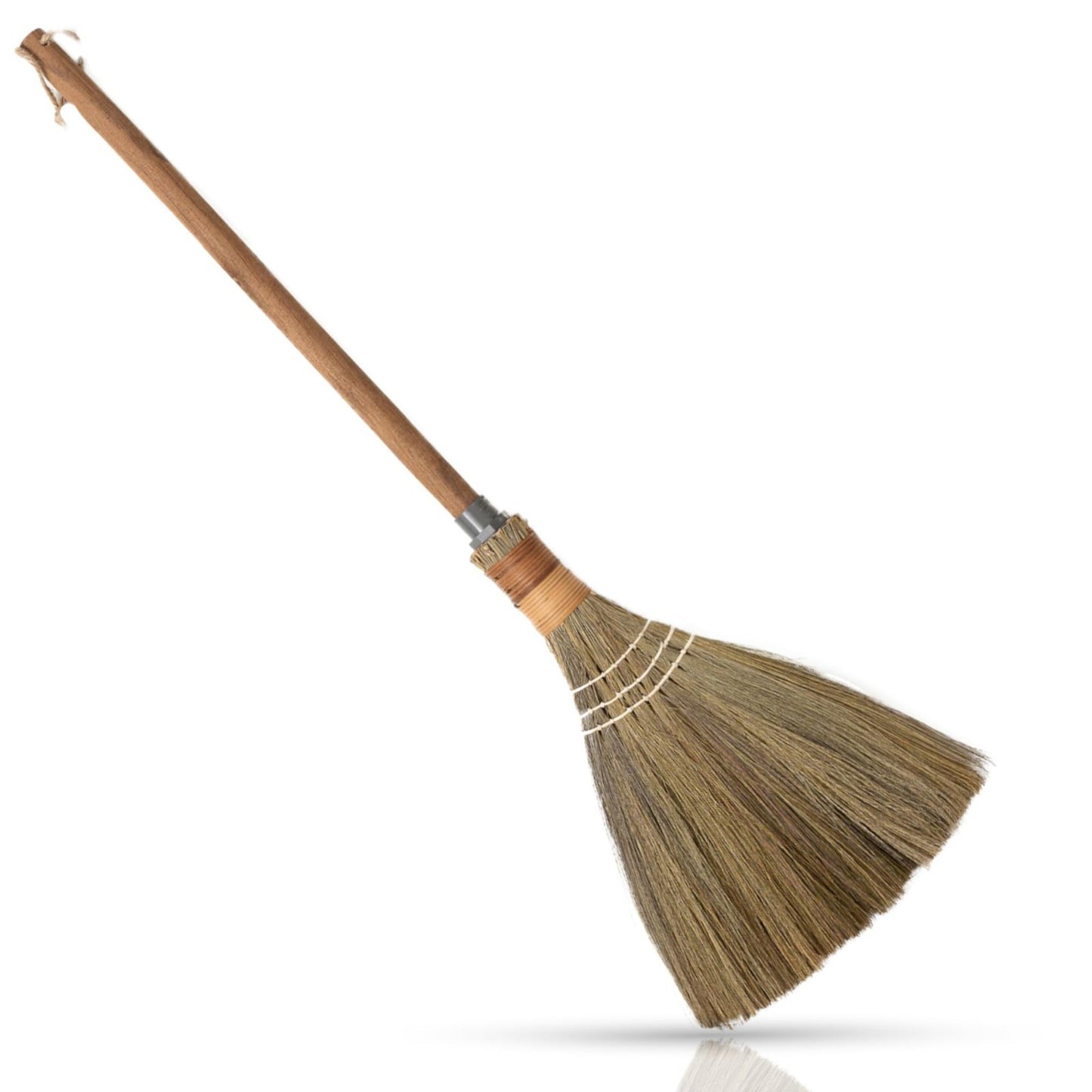 Natural Straw Whisk Broom with Brown Handle - Soft Indoor/Outdoor Cleaning Tool,1