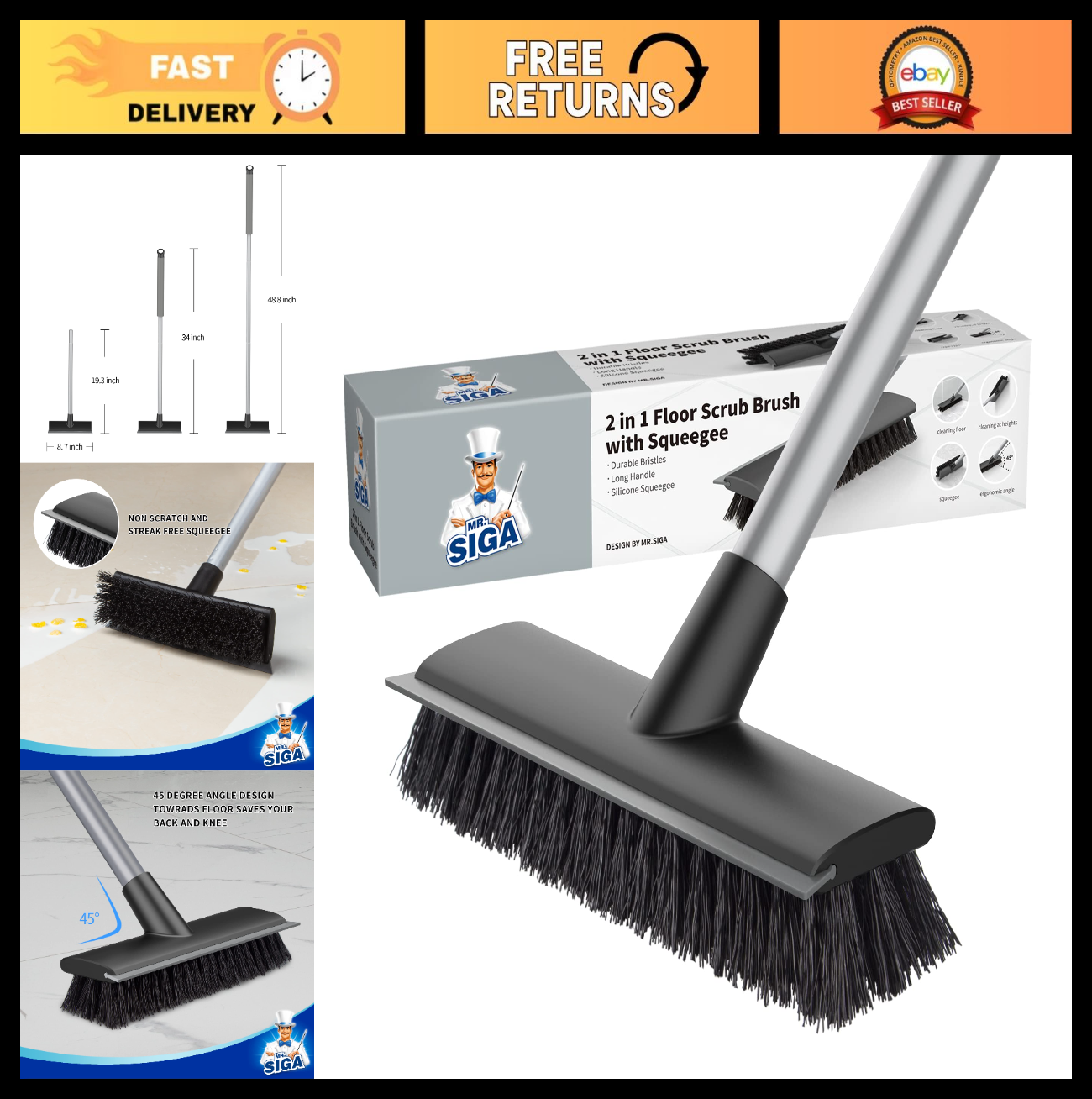 Floor Scrub Brush with Long Handle - Heavy Duty Cleaning Tool for Bathroom & Flo0