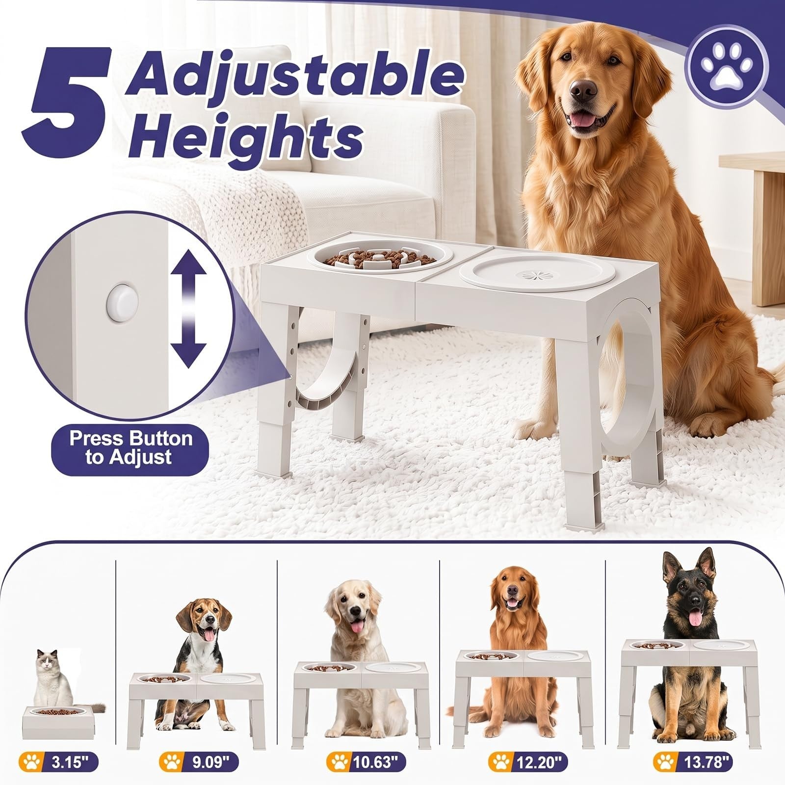 Elevated Dog Bowls for Large Breeds   Adjustable Height Slow Feeder Stand 9 14in2