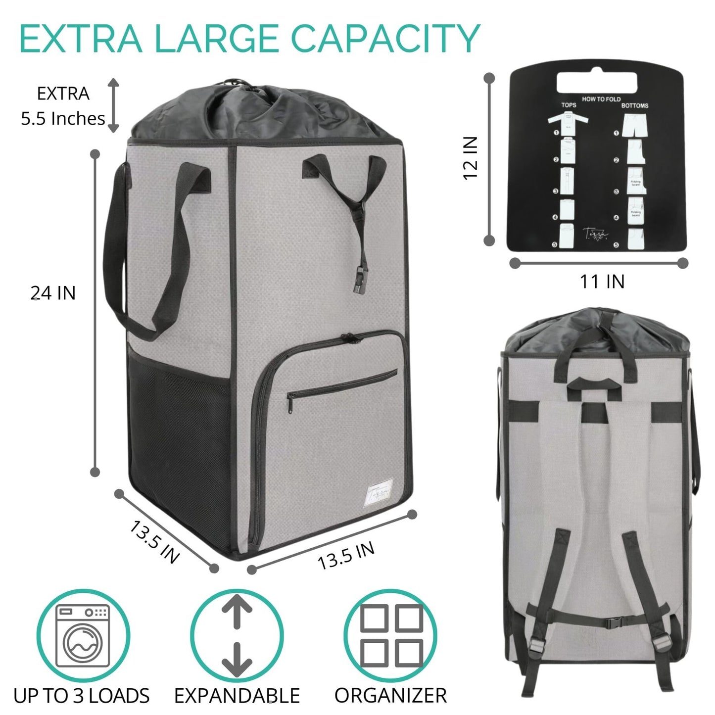 Extra Large Portable Laundry Bag with Chest Strap - Collapsible Hamper for Colle2