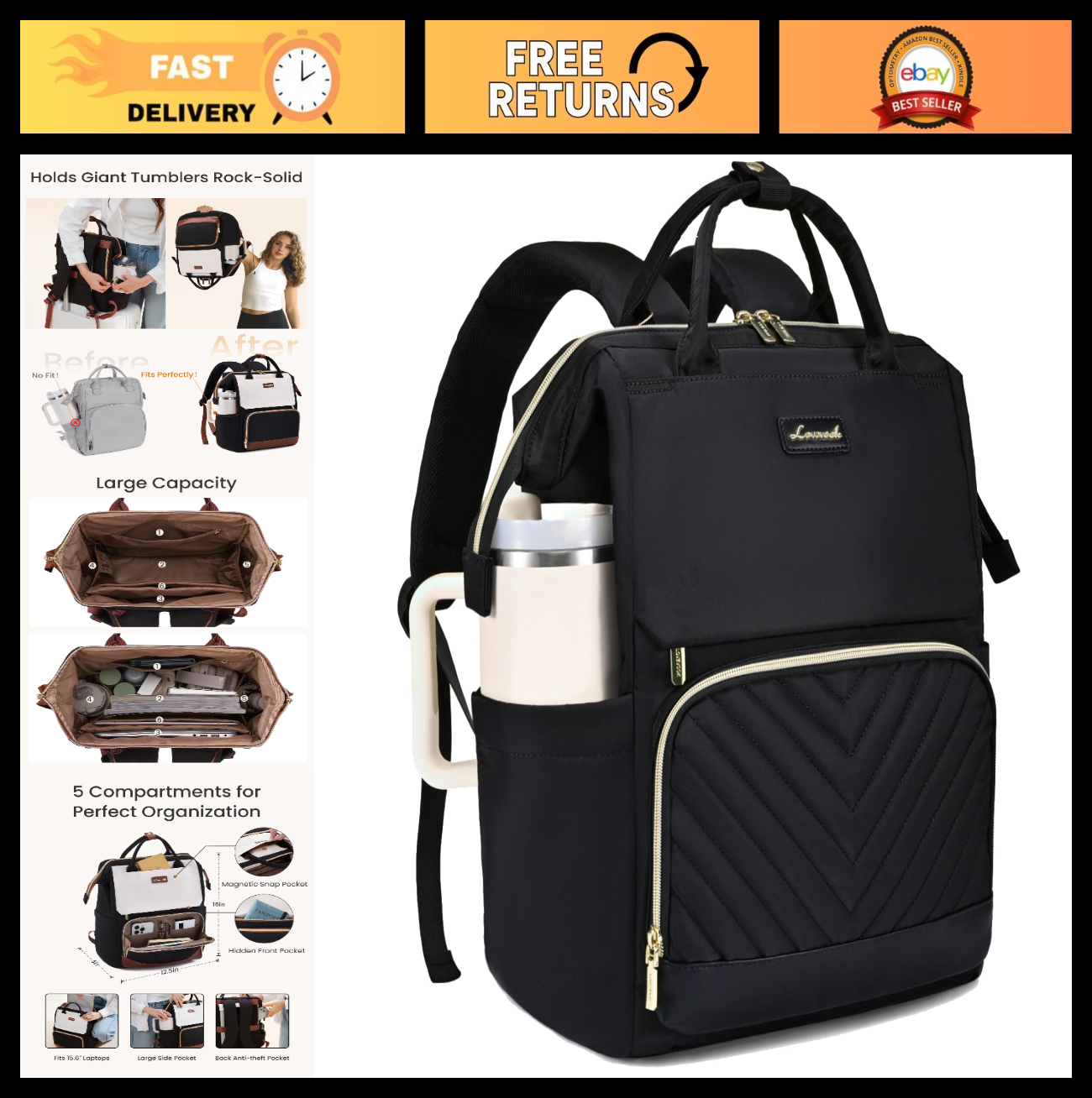 Stylish Laptop Backpack for Women   Travel Friendly with Tumbler Holder, Ideal f8