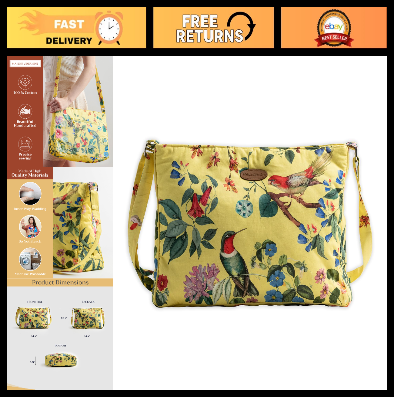 Stylish Women's Cotton Shoulder Hand Bag   Versatile Tote for Everyday Use0