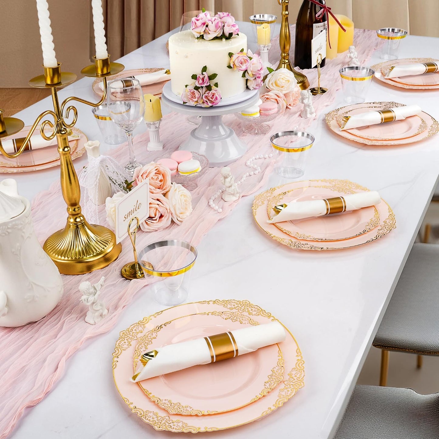 350-Piece Pink Disposable Dinnerware Set for 50 Guests | Plates, Silverware, Cup6