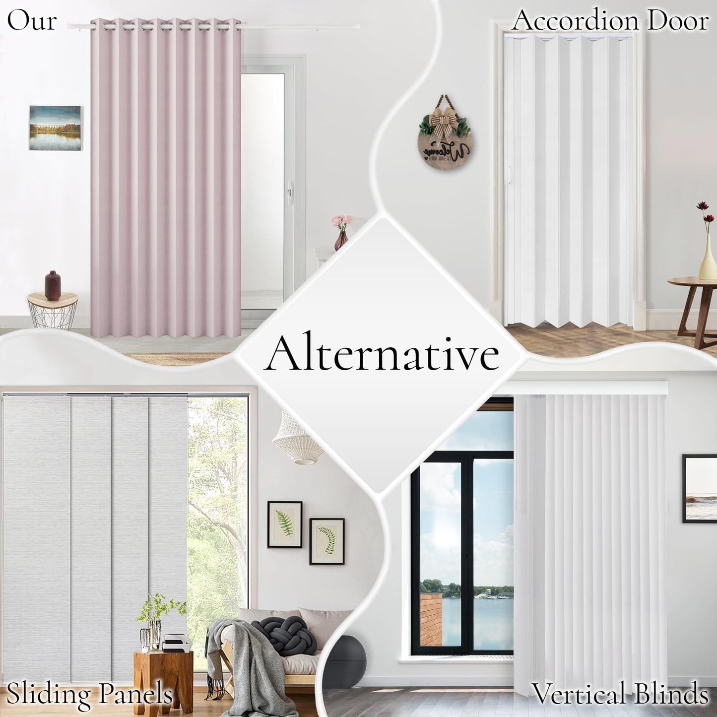 Accordion Style Magnetic Closure Curtain   Pinch Pleated Room Divider, W60 x L805