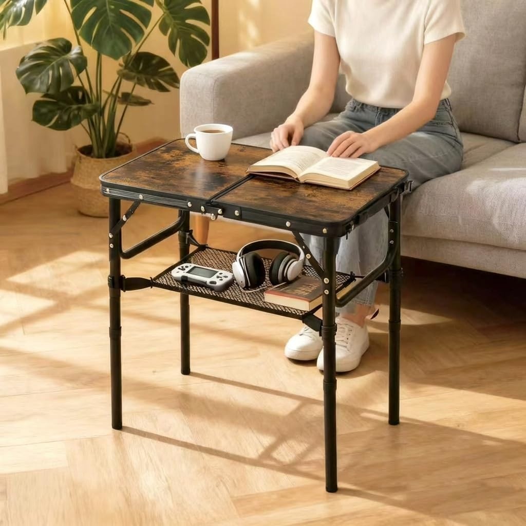 Folding Adjustable Height TV Tray Table - Portable Snack Couch Side Table for In2