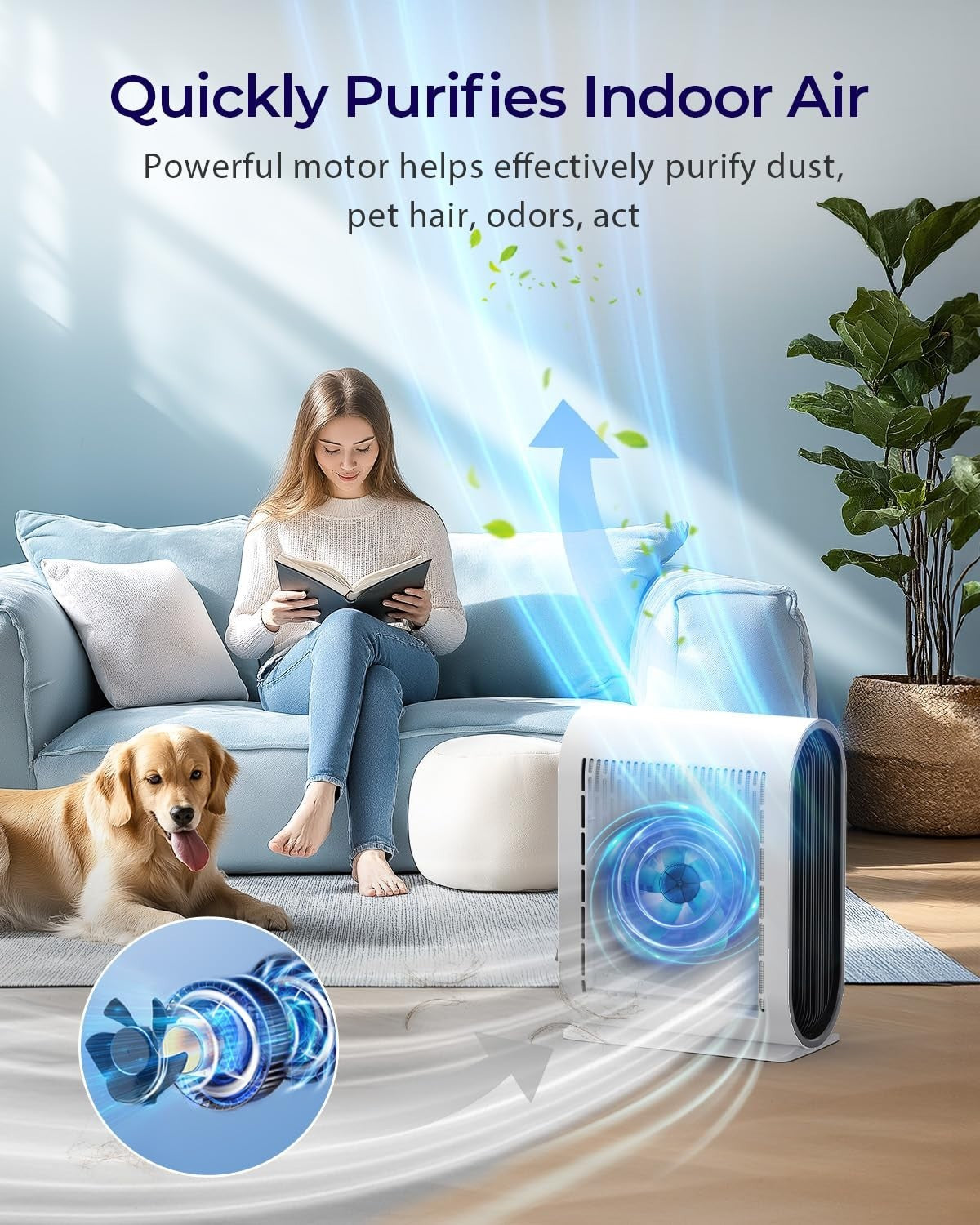 High-Efficiency Air Purifier for Home, Covers 2500 ft², H13 HEPA, Auto Mode, Qui6