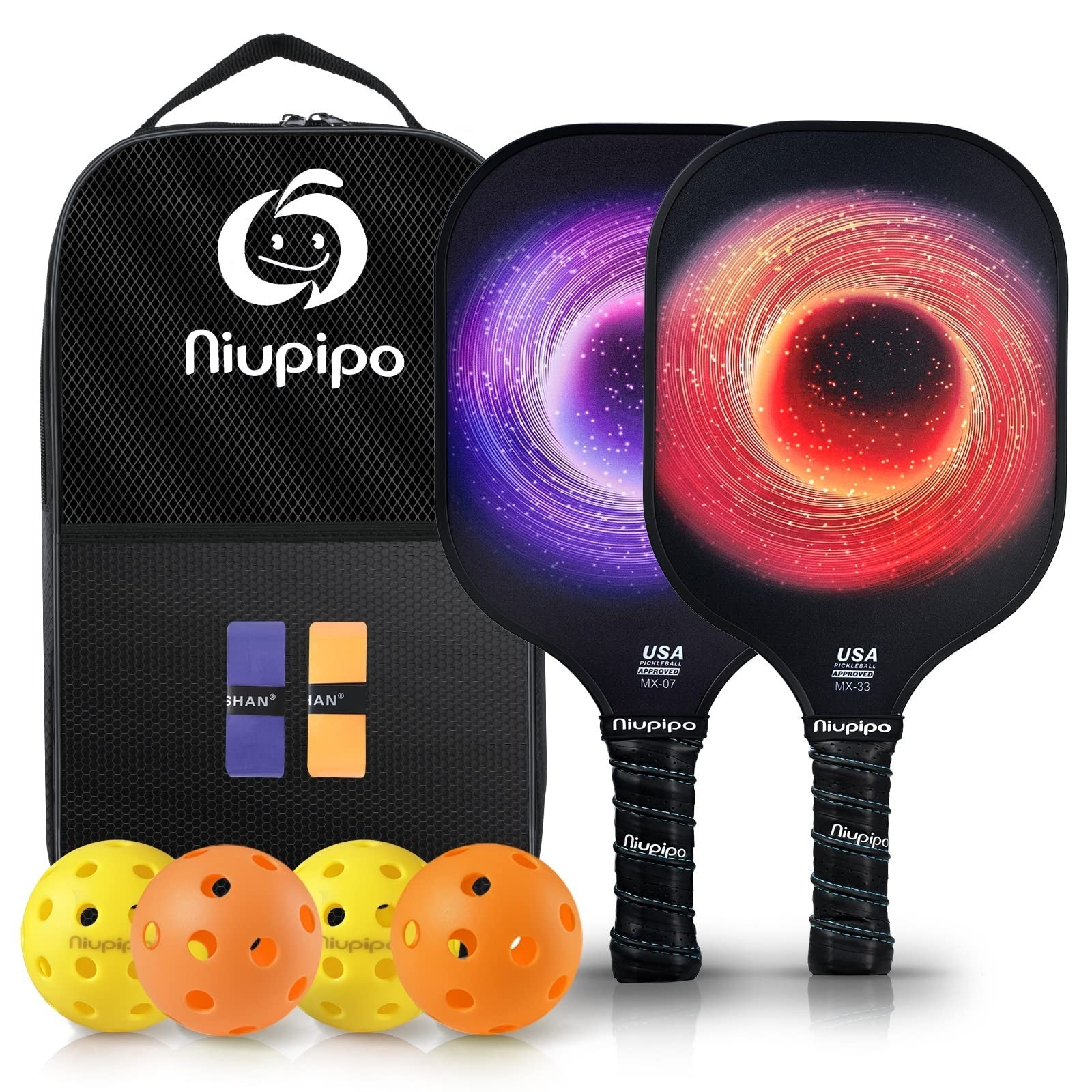 Pickleball Paddle Set of 2 or 4 - USAPA Approved, Fiberglass, Lightweight, Inclu1