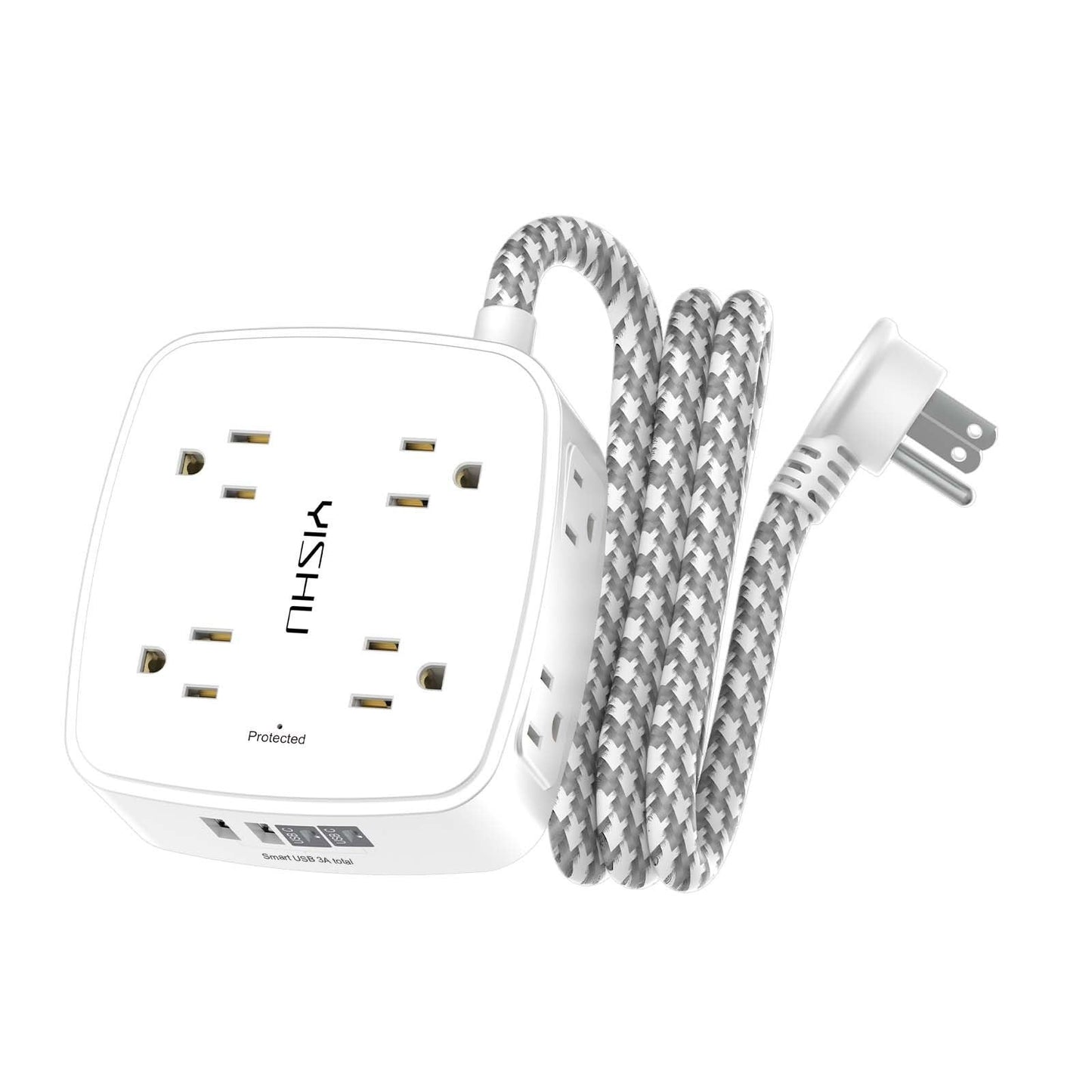 8 Outlet Surge Protector Power Strip with 4 USB Ports, 5Ft Braided Cord, Flat Pl1