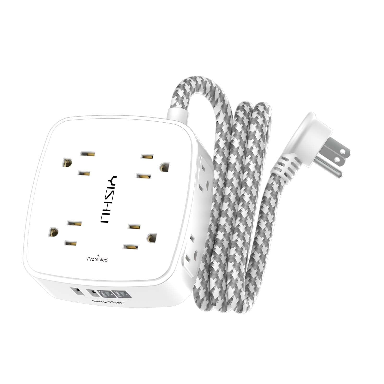 8 Outlet Surge Protector Power Strip with 4 USB Ports, 5Ft Braided Cord, Flat Pl1