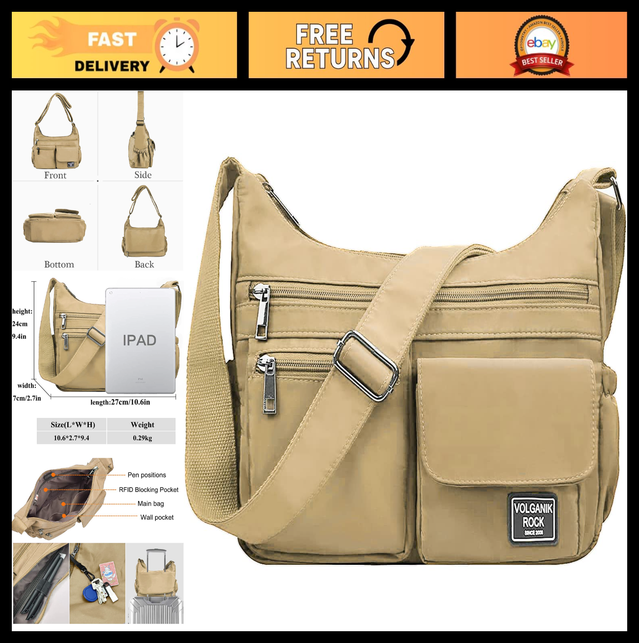 Lightweight Waterproof Crossbody Bag for Women | RFID Travel Shoulder Purse0