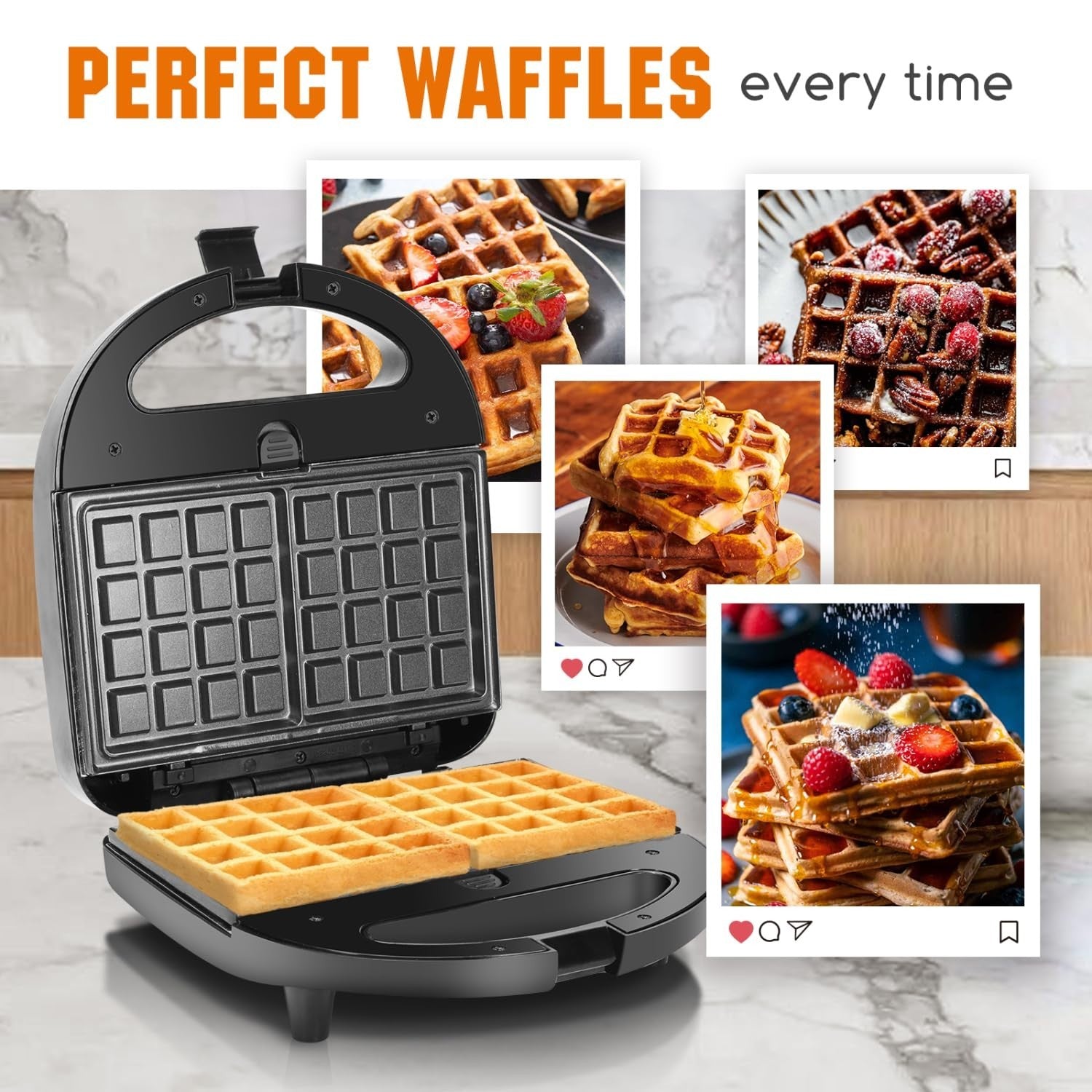 3-in-1 Electric Sandwich Maker & Panini Press with Non-Stick Plates, Waffle Make4