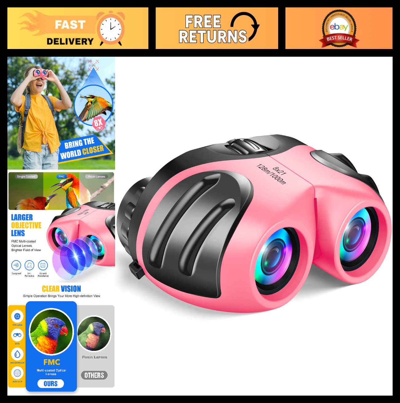 Compact High Resolution Shockproof Binoculars for Kids   Lightweight & Durable0