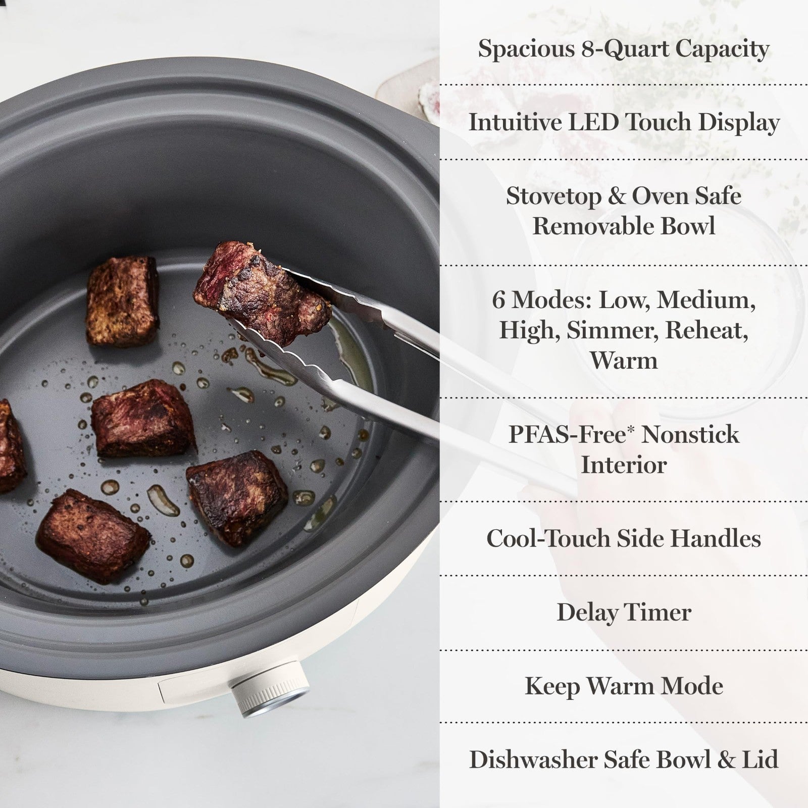 8 QT Programmable Slow Cooker with Timer, Nonstick Ceramic Crock, 3 Heat Setting8