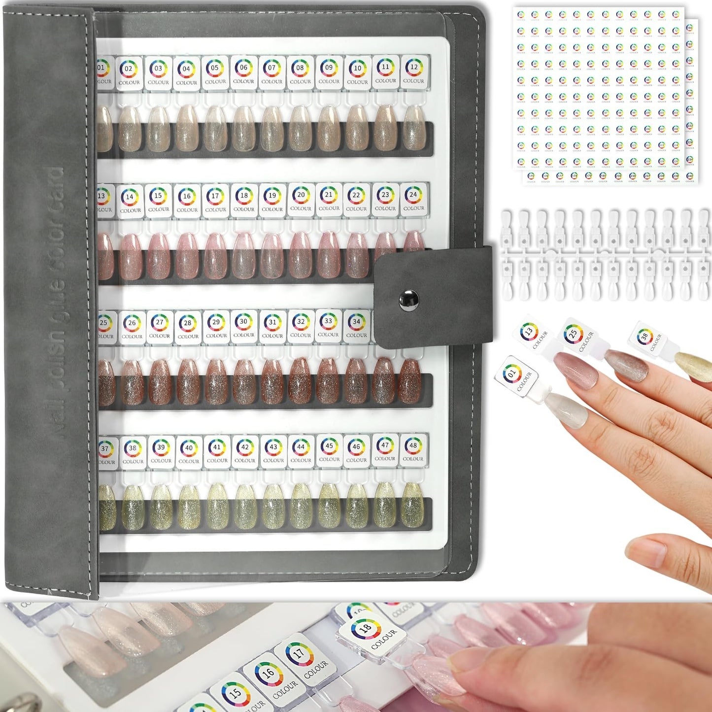 96 Magnetic Nail Swatch Book - Leather Color Display with 96 Tips & Number Label1
