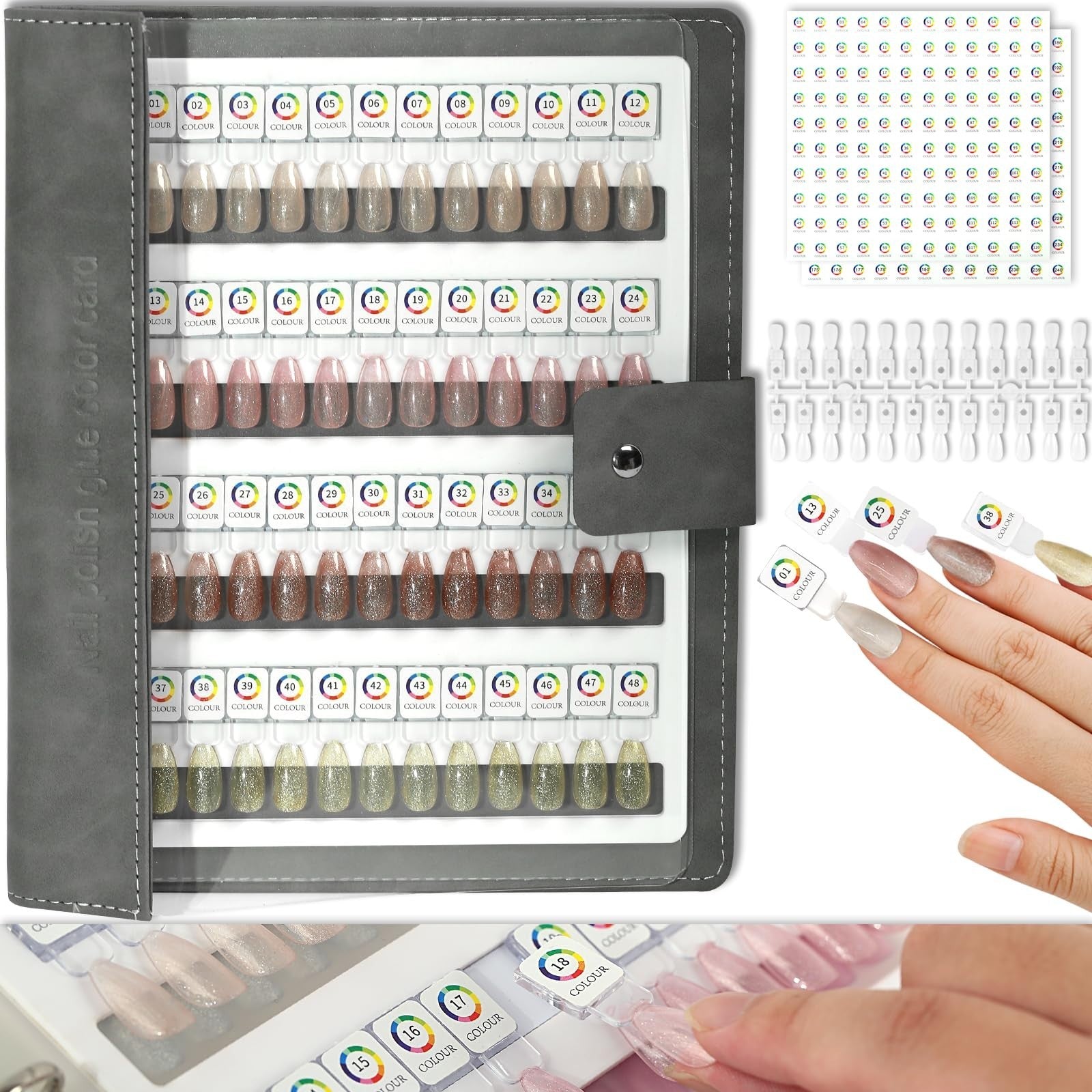 96 Magnetic Nail Swatch Book - Leather Color Display with 96 Tips & Number Label1
