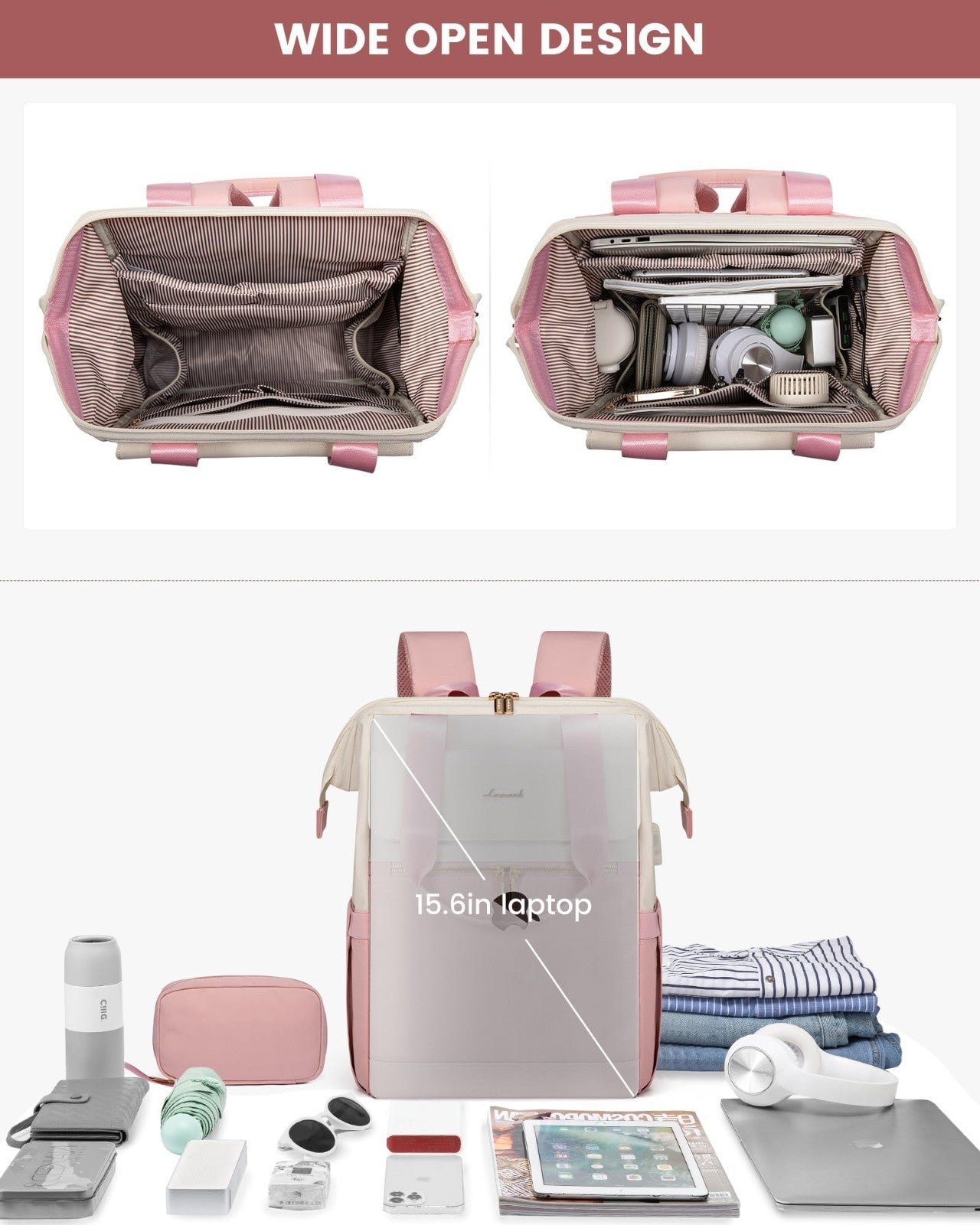 Stylish 15.6" Laptop Backpack for Women, USB Port, Waterproof Travel Bag, 2PCS7