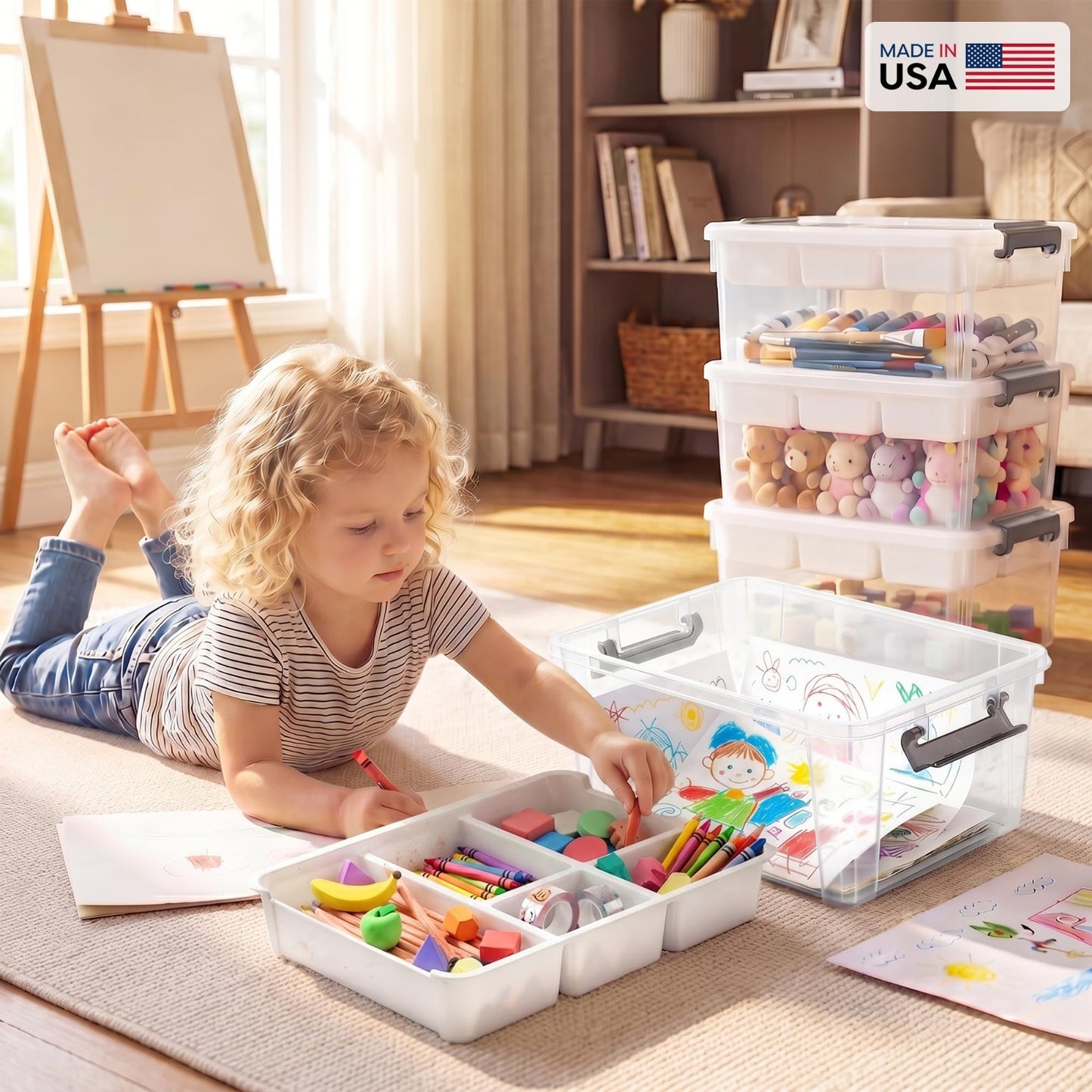 Clear Craft Organizer 17QT Storage Box with Removable Tray   Ideal for Crafts &7
