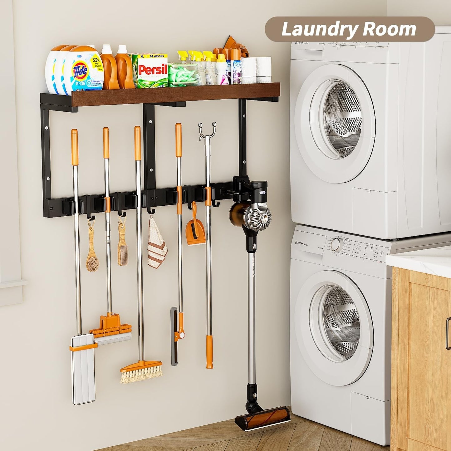 Wall-Mounted Broom and Mop Organizer, Space-Saving Holder for Cleaning Tools8