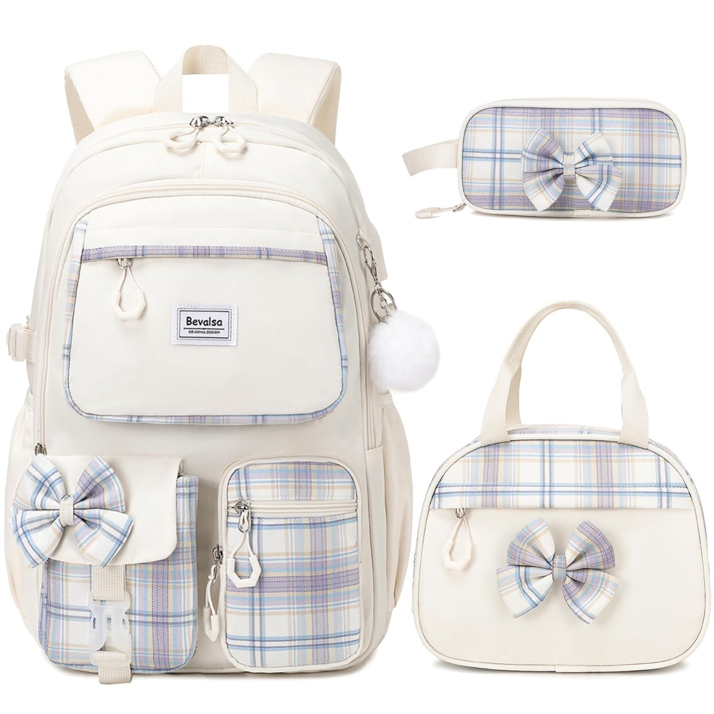Cute Bow Backpack for Girls   School Bag with Lunch Bag & Pen Case, Stylish & Fu1